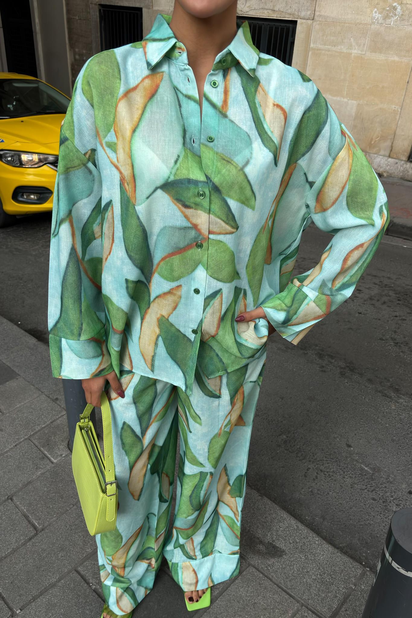 Yaprak Desenli Keten Takım 10107 R6-A-K5