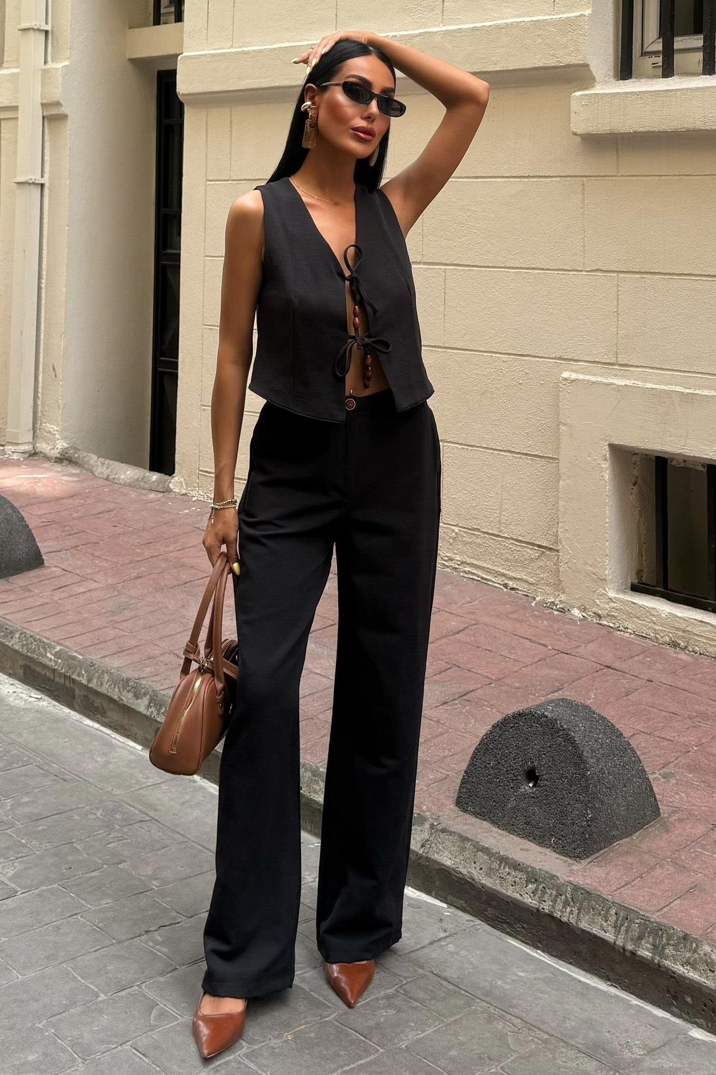 Yeleği Bağlamalı Keten İkili Takım 10152 R7-E-K2