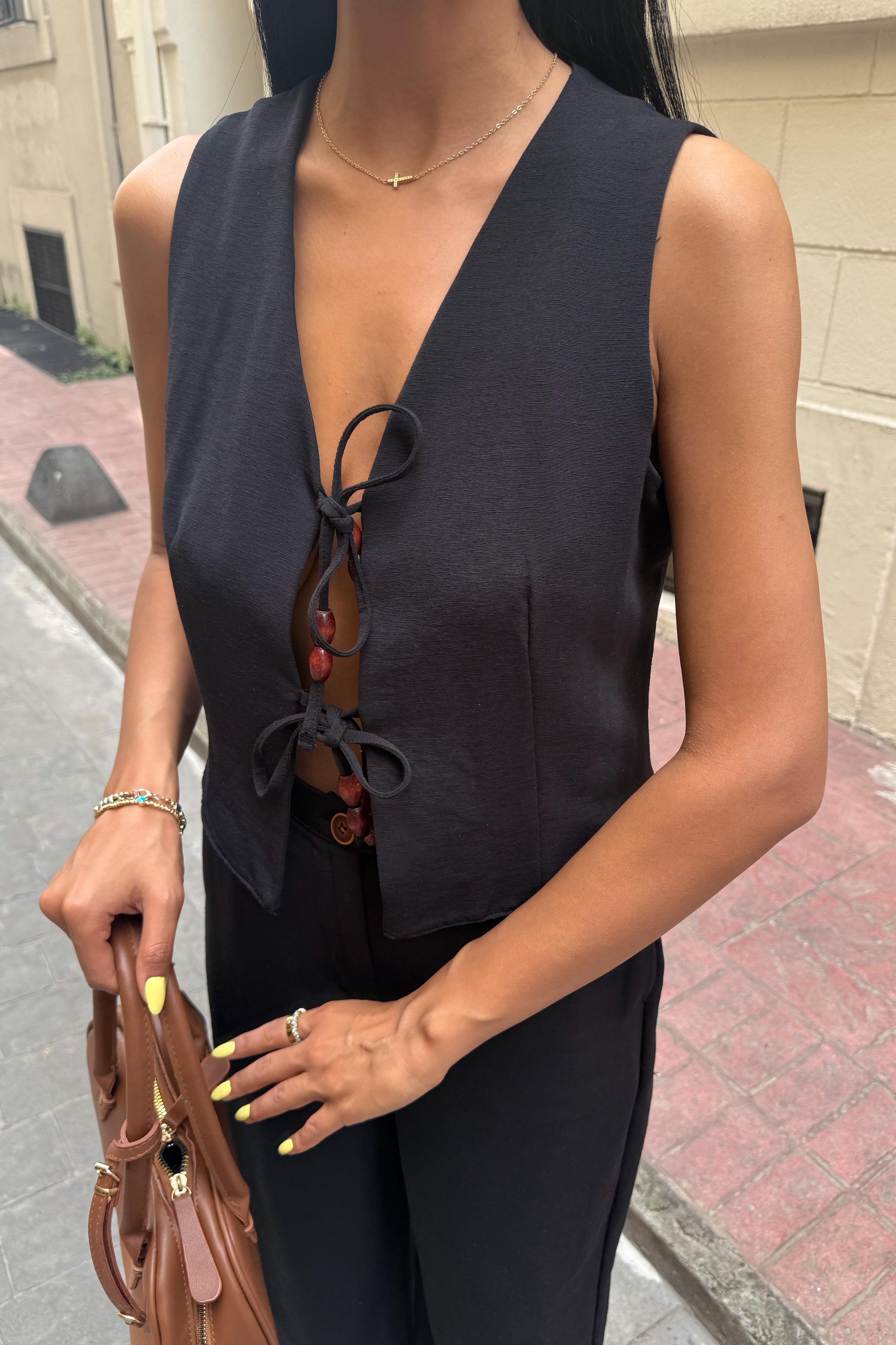 Yeleği Bağlamalı Keten İkili Takım 10152 R7-E-K2