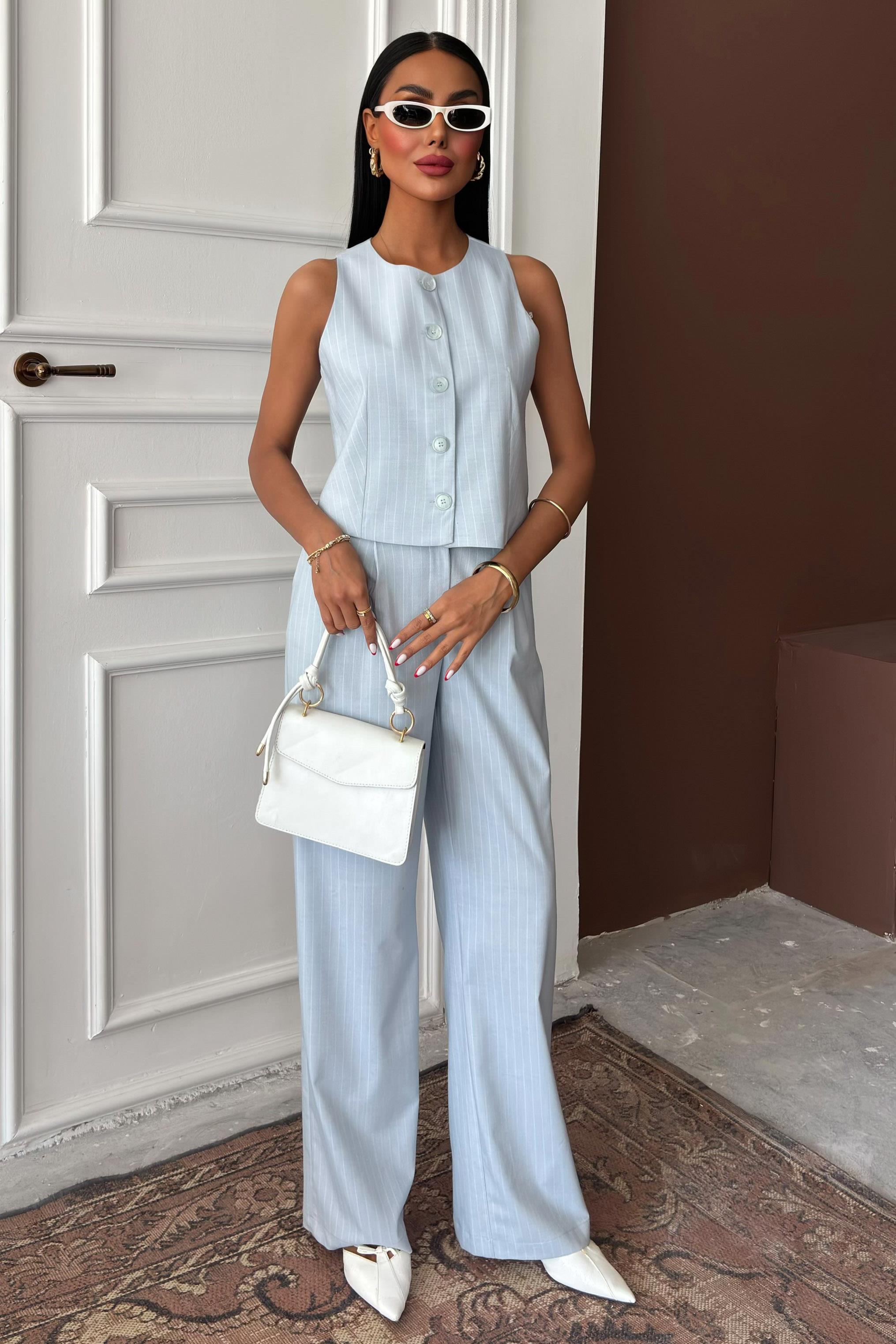 Yelek Plazzo Pantolon Çizgili Flamlı Poliviscon Takım 10178 R9-K-K3