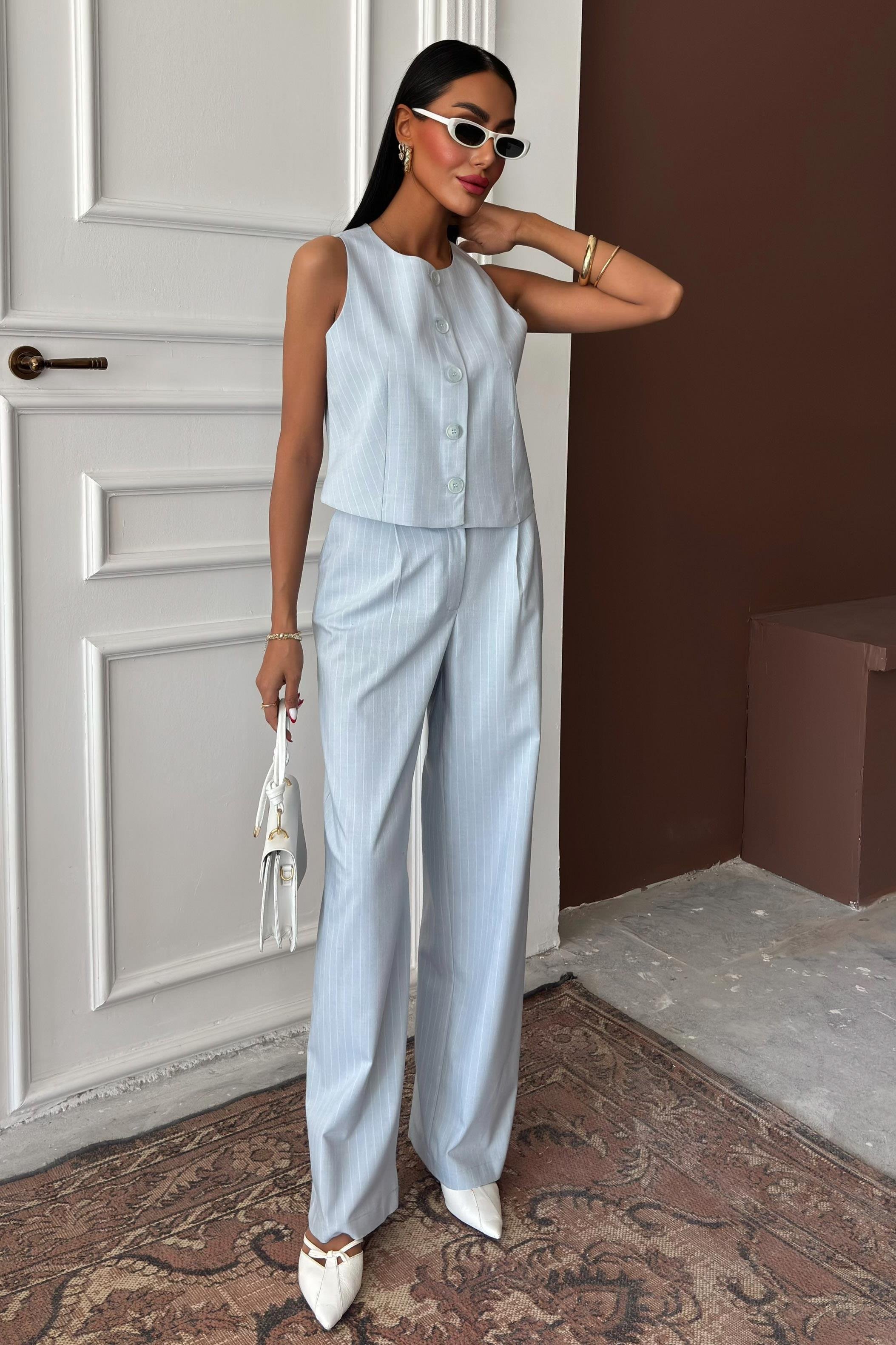 Yelek Plazzo Pantolon Çizgili Flamlı Poliviscon Takım 10178 R9-K-K3