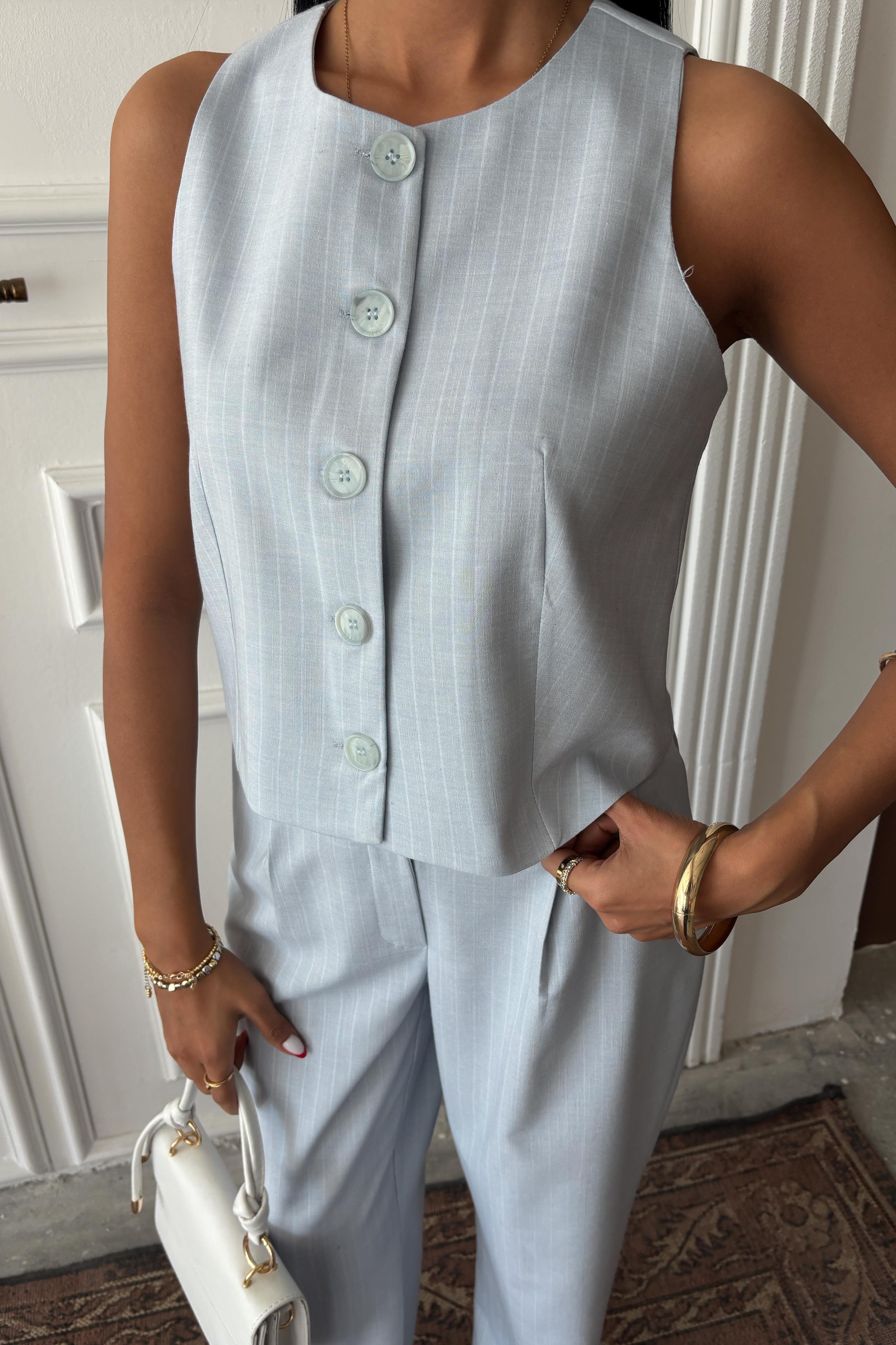 Yelek Plazzo Pantolon Çizgili Flamlı Poliviscon Takım 10178 R9-K-K3