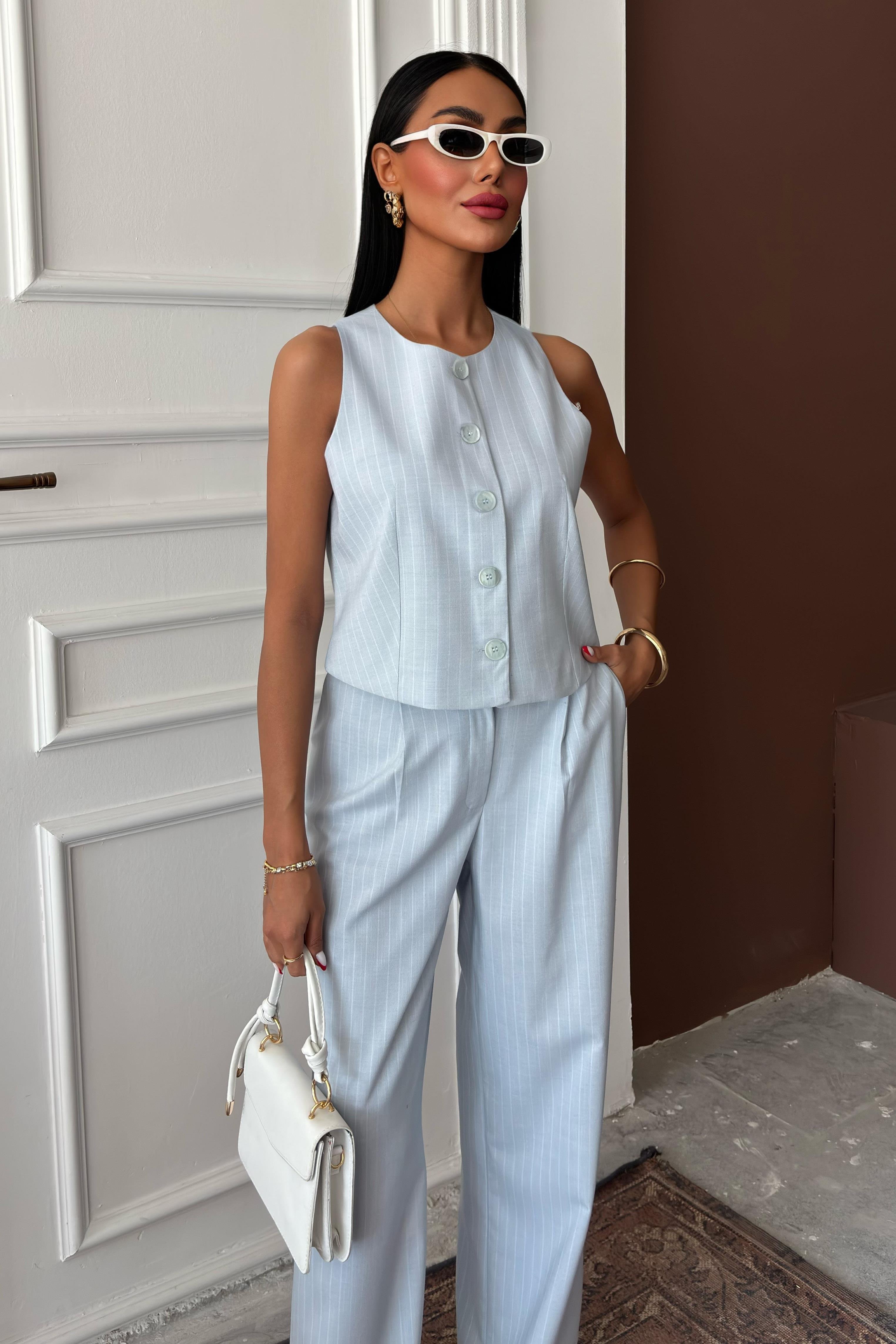 Yelek Plazzo Pantolon Çizgili Flamlı Poliviscon Takım 10178 R9-K-K3