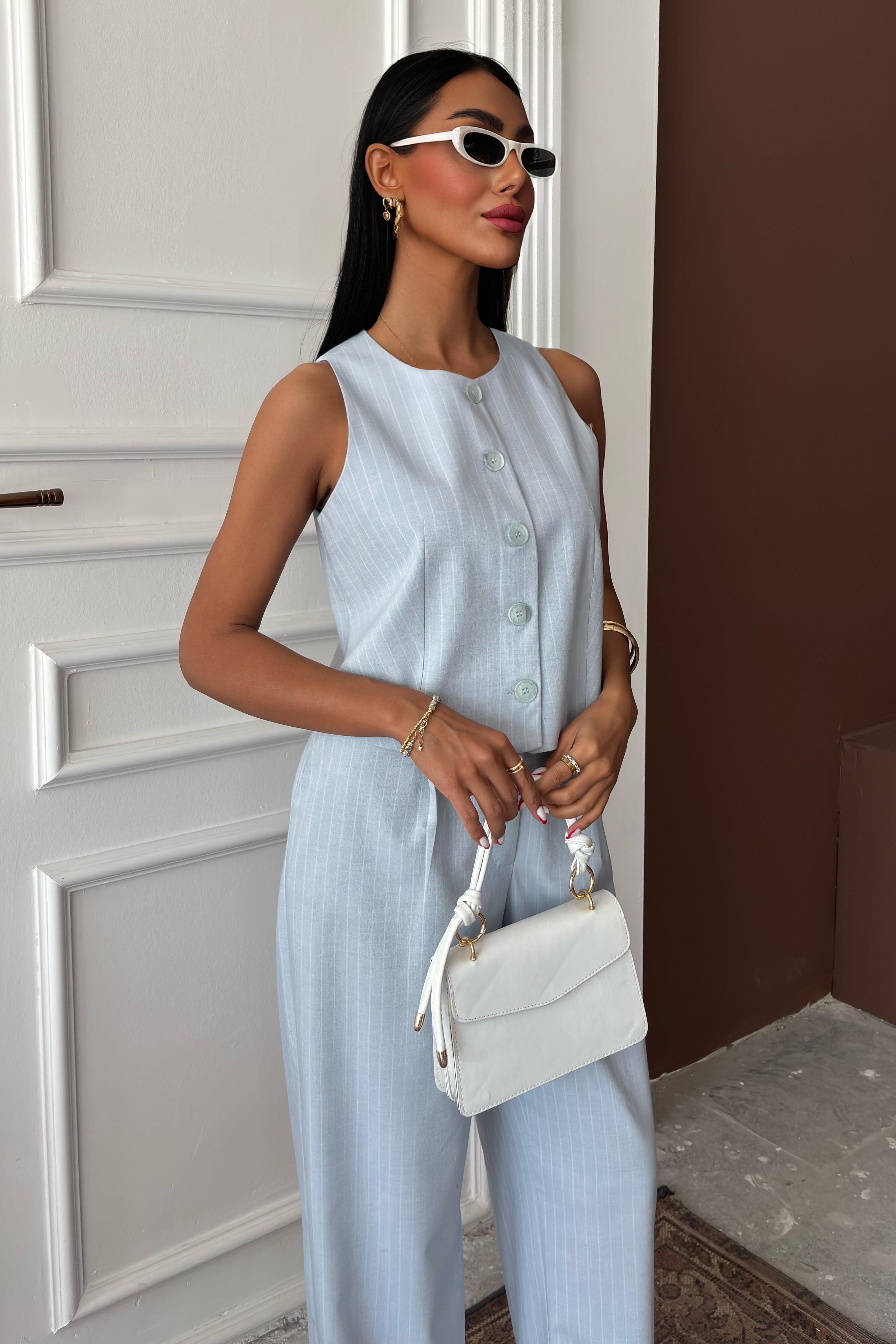 Yelek Plazzo Pantolon Çizgili Flamlı Poliviscon Takım 10178 R9-K-K3