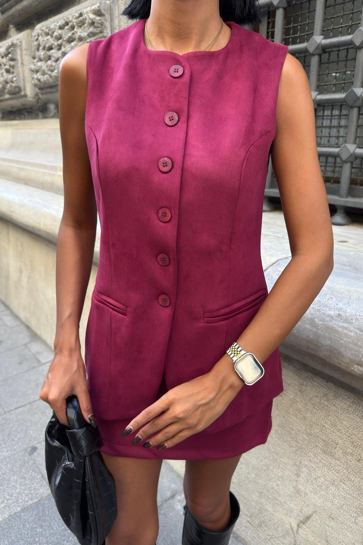 Yelek ve Mini Etekli İçi Astarlı Süet Takım 9998 R1-L-K4