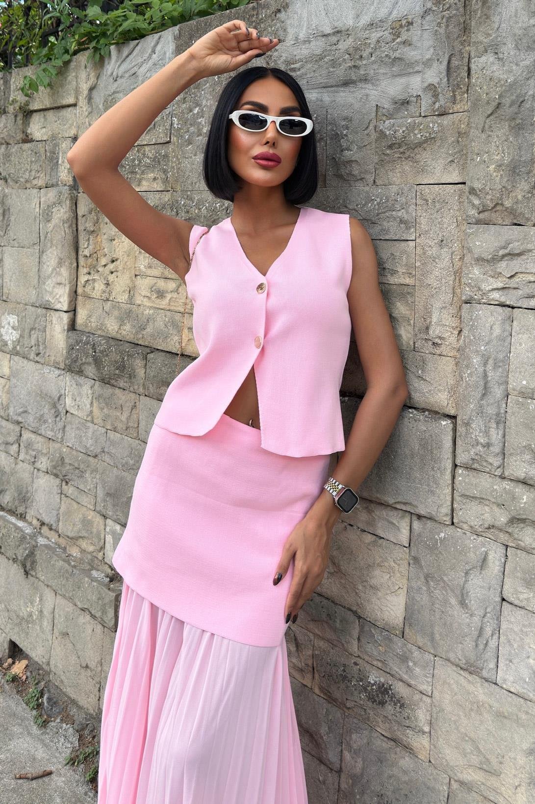 Yelekli Ve Pilise Etekli Triko Takım 10001 R2-D-K2