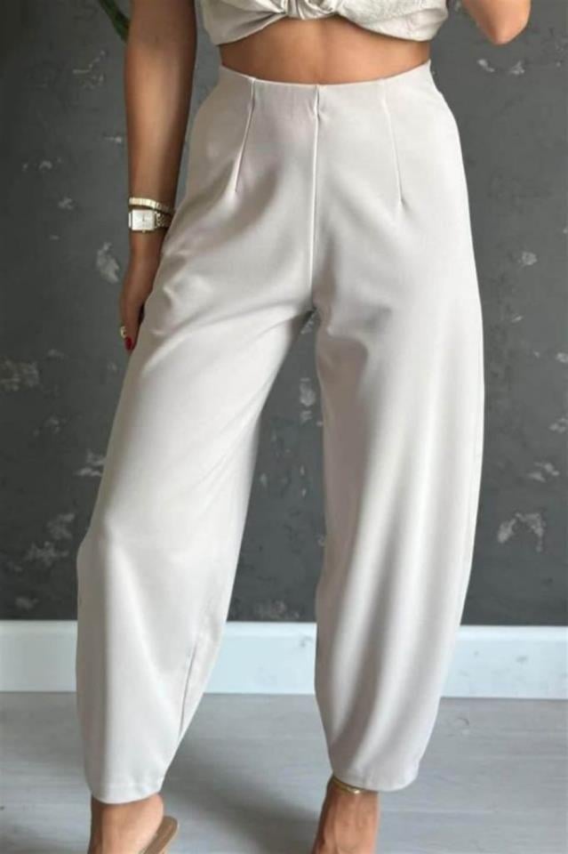Yeni Sezon Yüksek Bel Crep Kumaş Pantolon