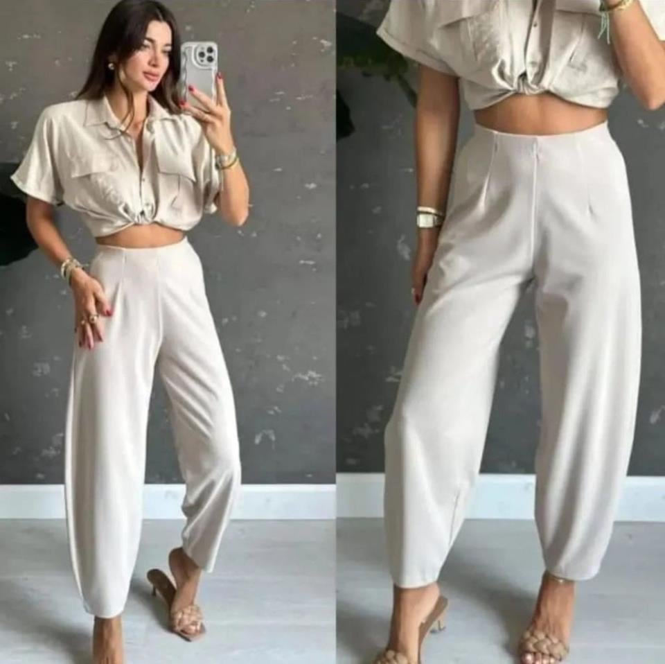 Yeni Sezon Yüksek Bel Crep Kumaş Pantolon