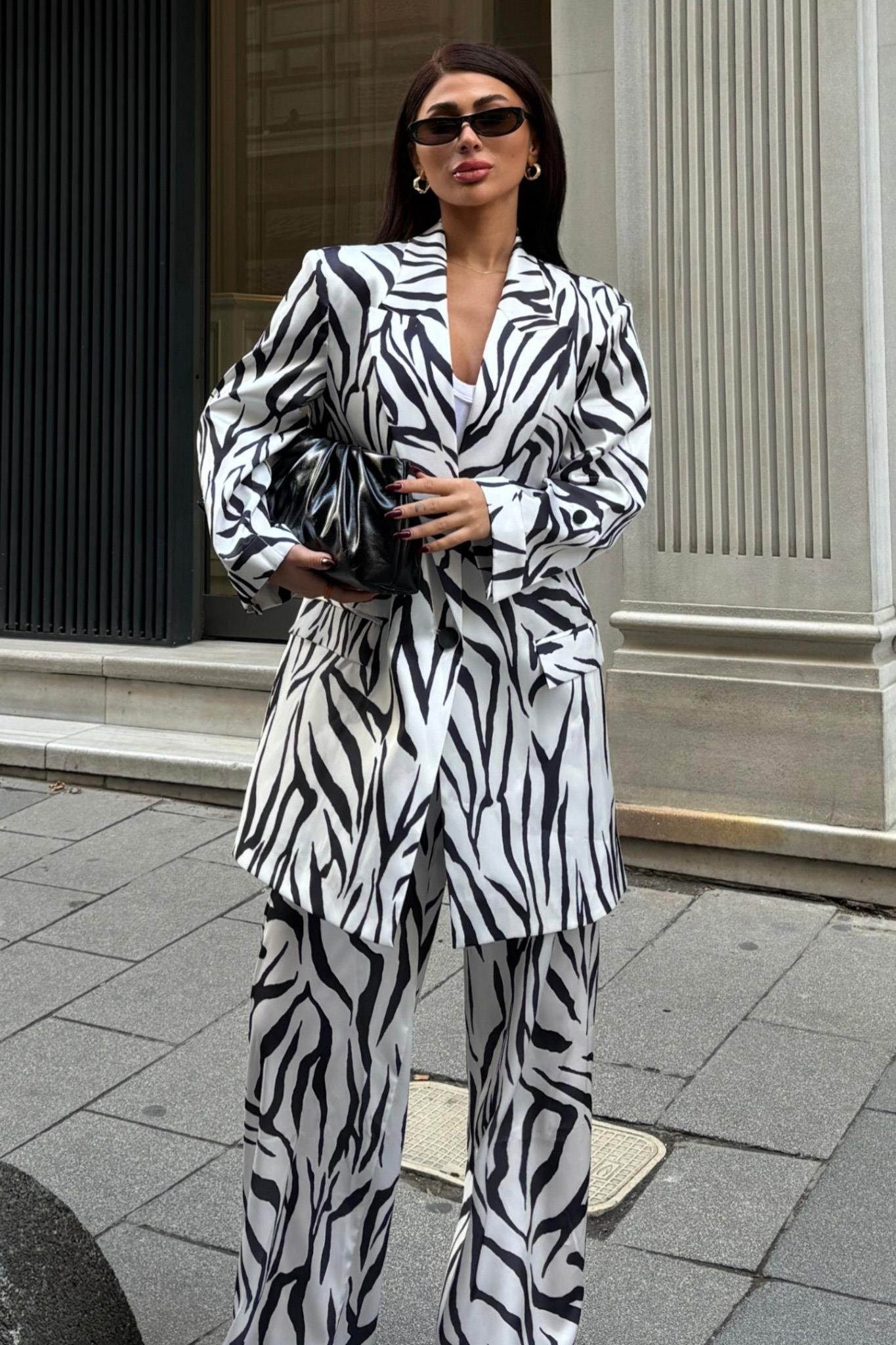 Zebra Desenli Chanel Saten Takım 10038 R8-E-K1