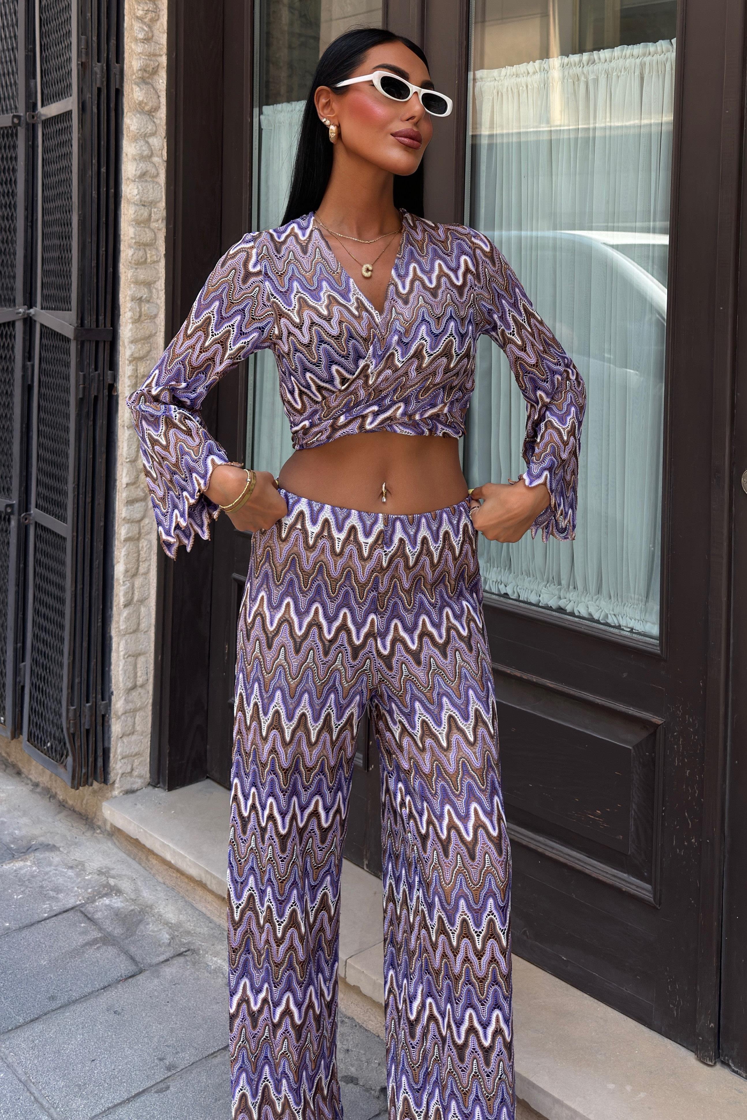 Zikzak Desenli ve Pantolonu Astarlı Kroşe Takım 9876 R5-A-K3