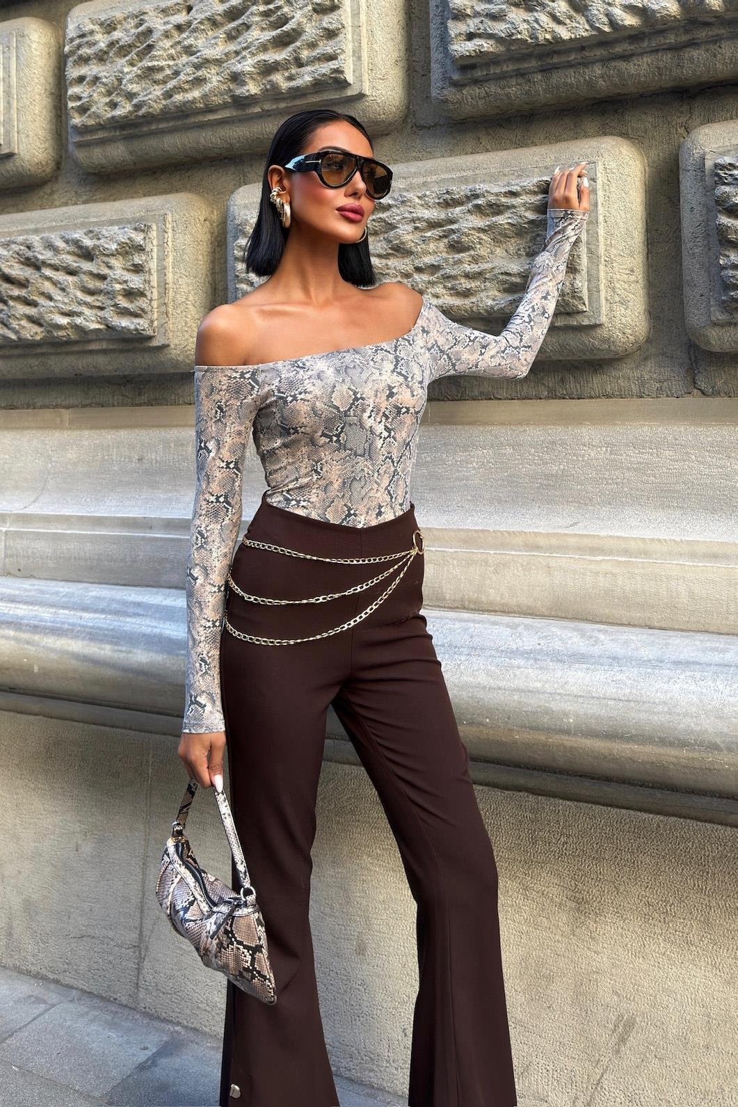 Zincir ve Düğme Detaylı İspanyol Pantolon 0089 R7-D-K3