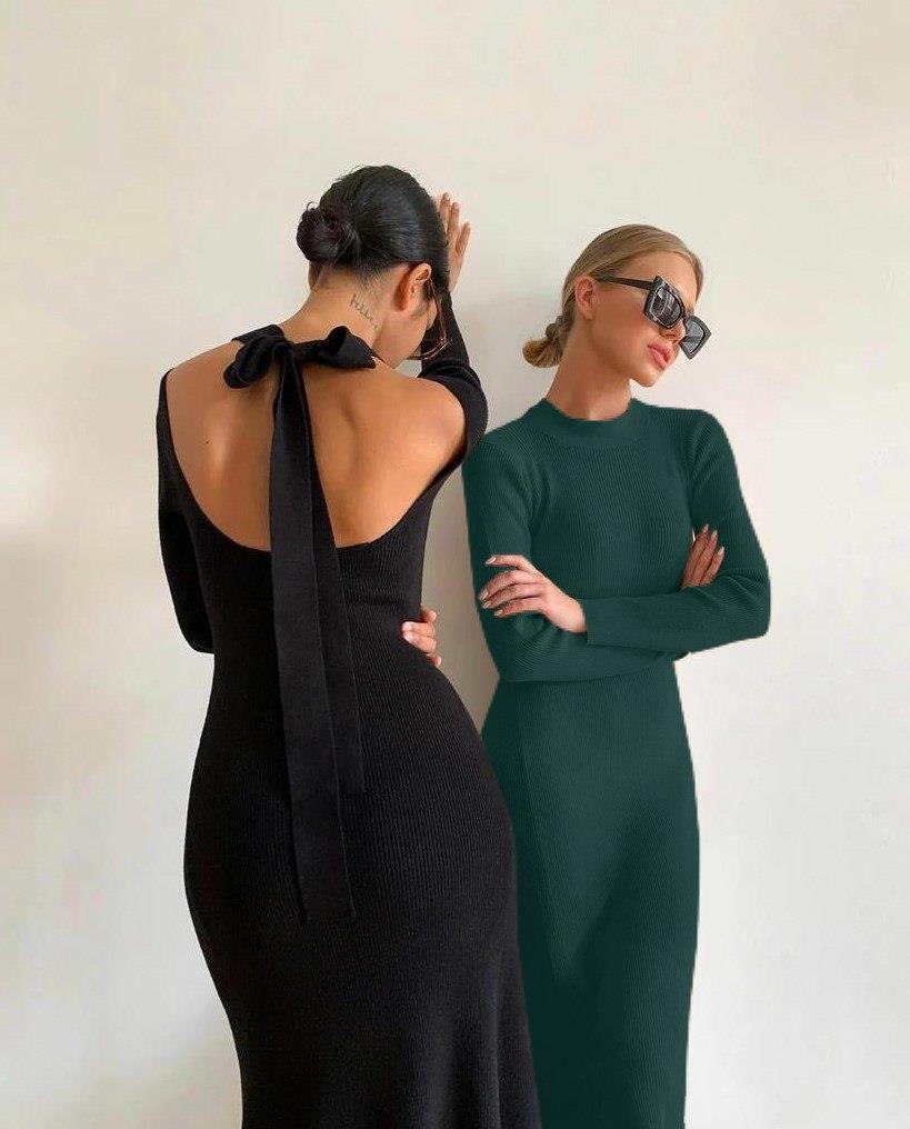 Zr model bağlamalı triko elbise - YEŞİL