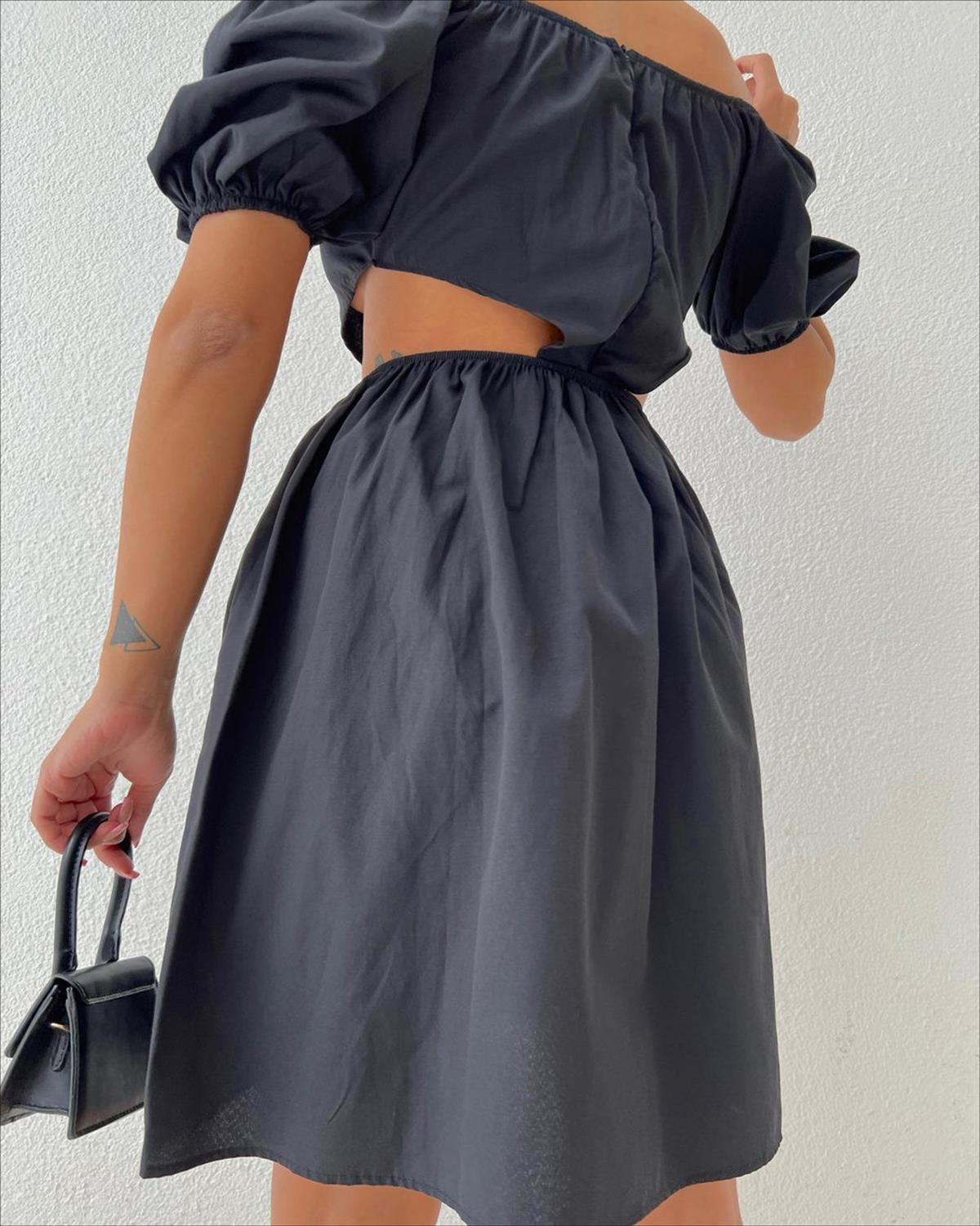 Zr model bel dekolteli elbise - SİYAH