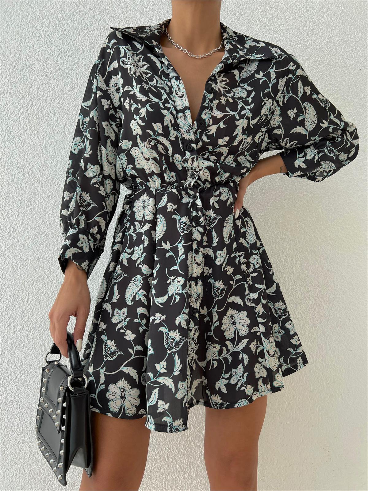 Zr model desenli gömlek elbise - MULTİ