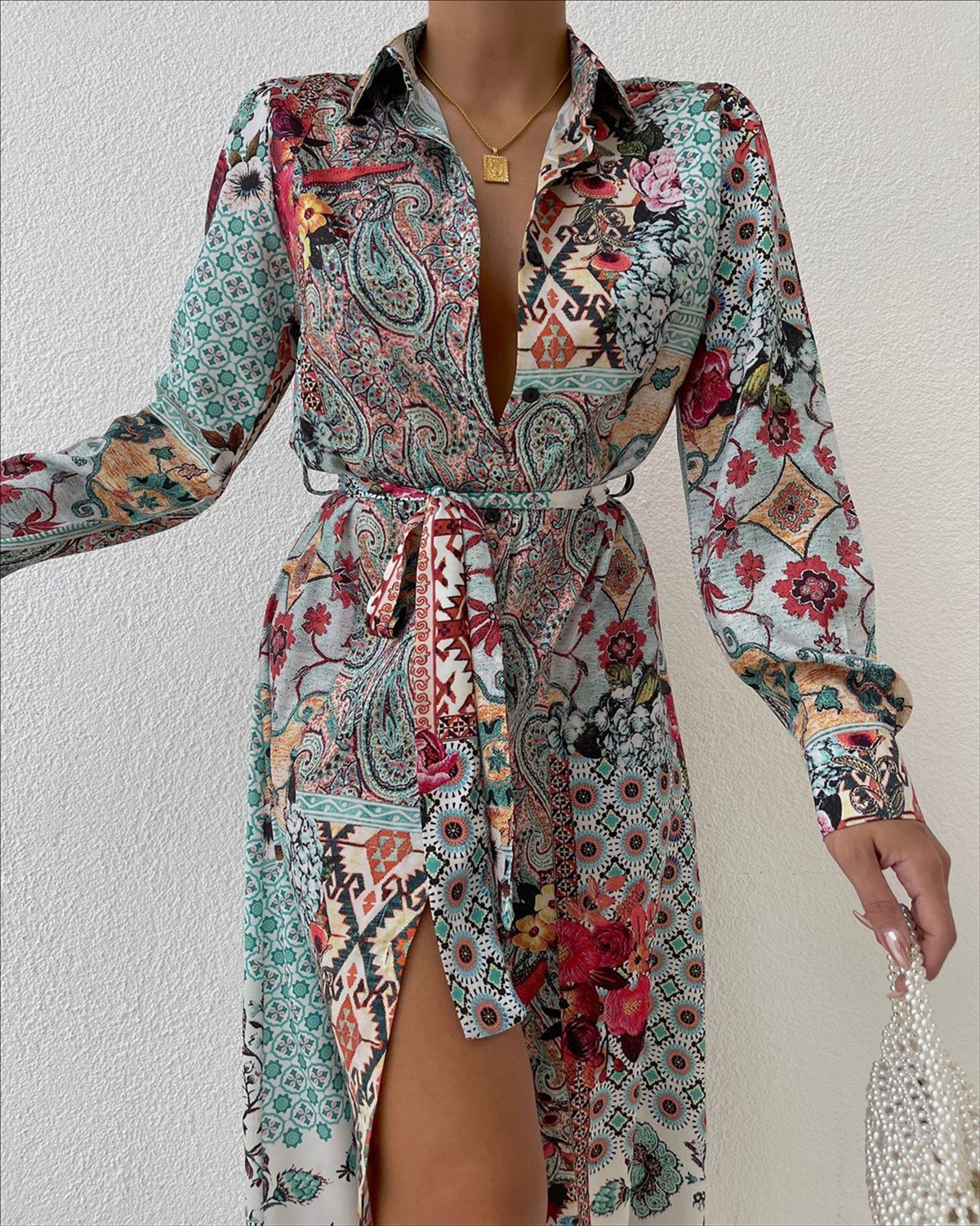 Zr model desenli gömlek elbise - MULTİ