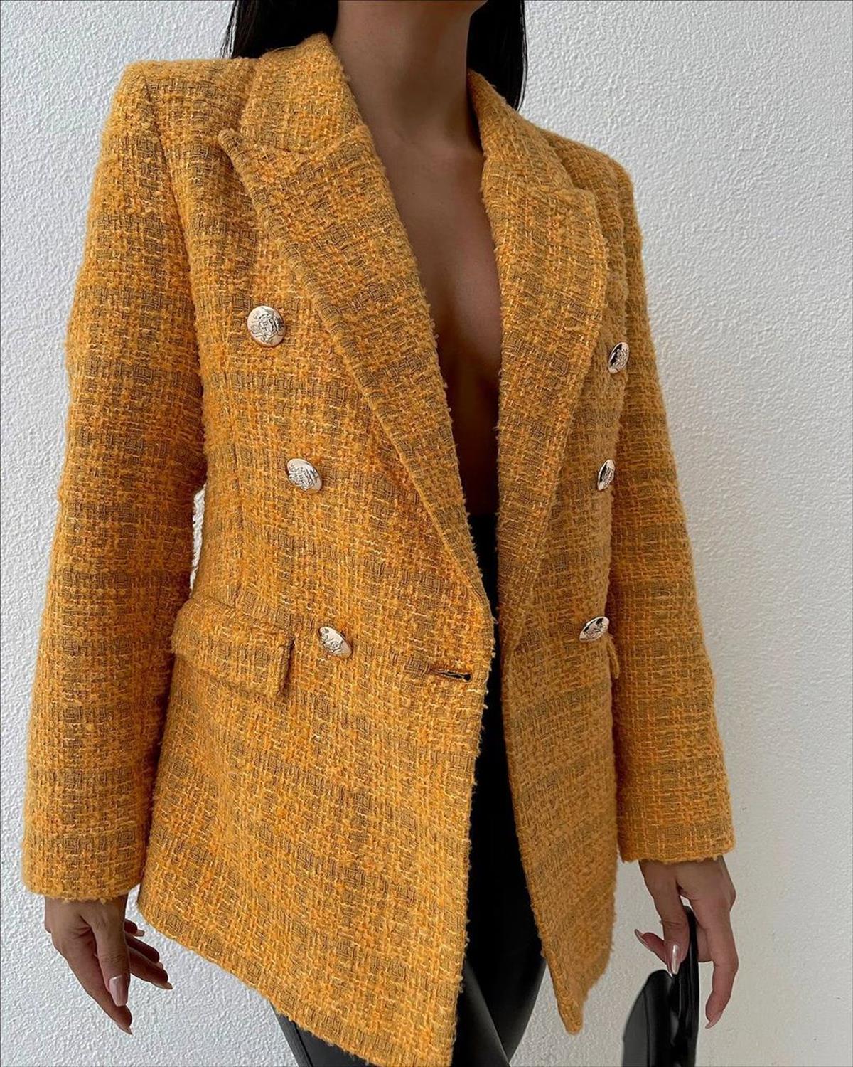 Zr model dokulu kumaş ceket - SARI