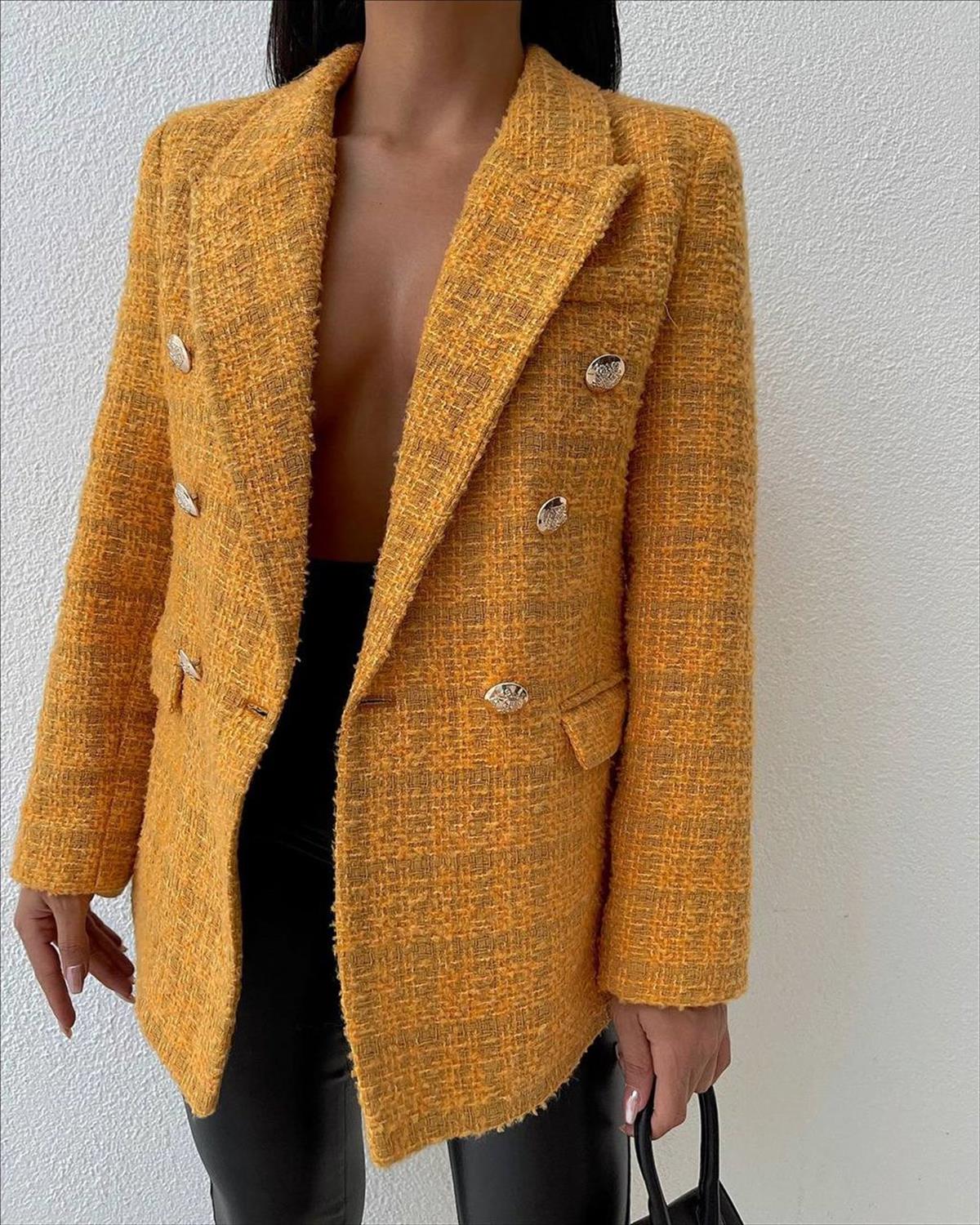 Zr model dokulu kumaş ceket - SARI