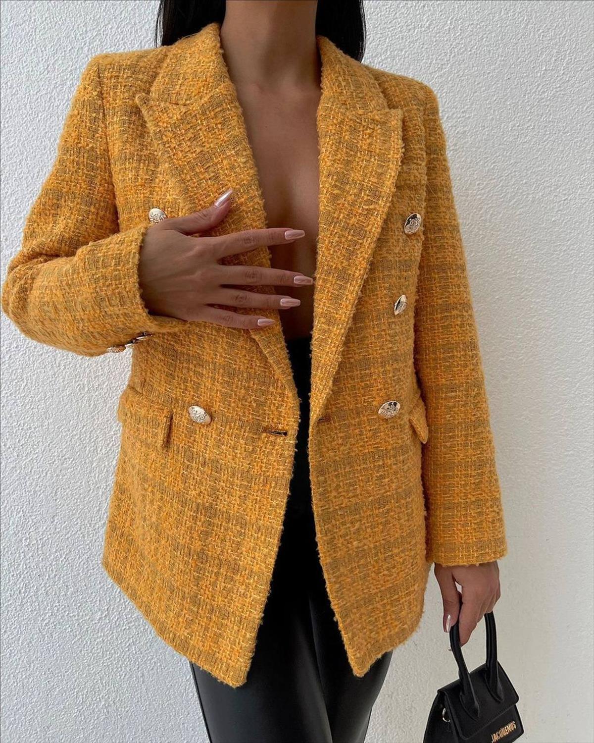 Zr model dokulu kumaş ceket - SARI