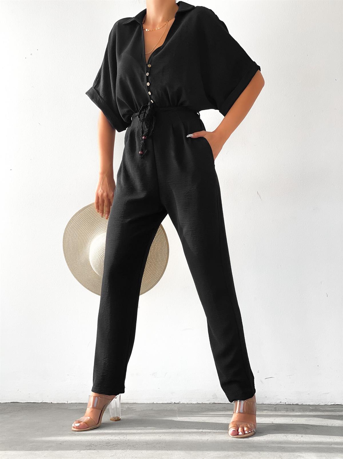 Zr model düğme detay tulum  - SİYAH