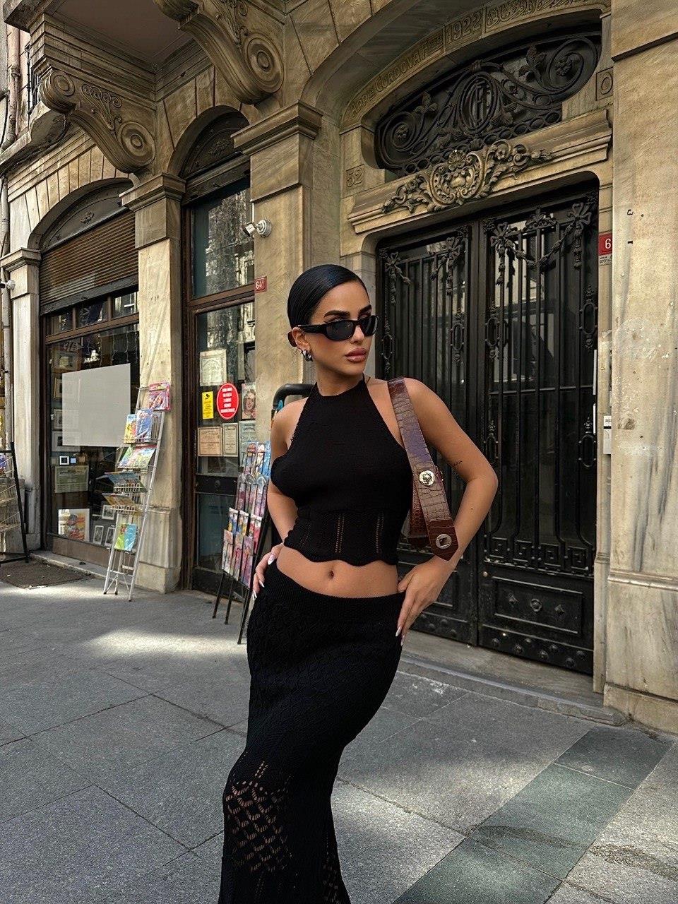 Zr Model Etek Bluz Örme İkili Takım - Siyah