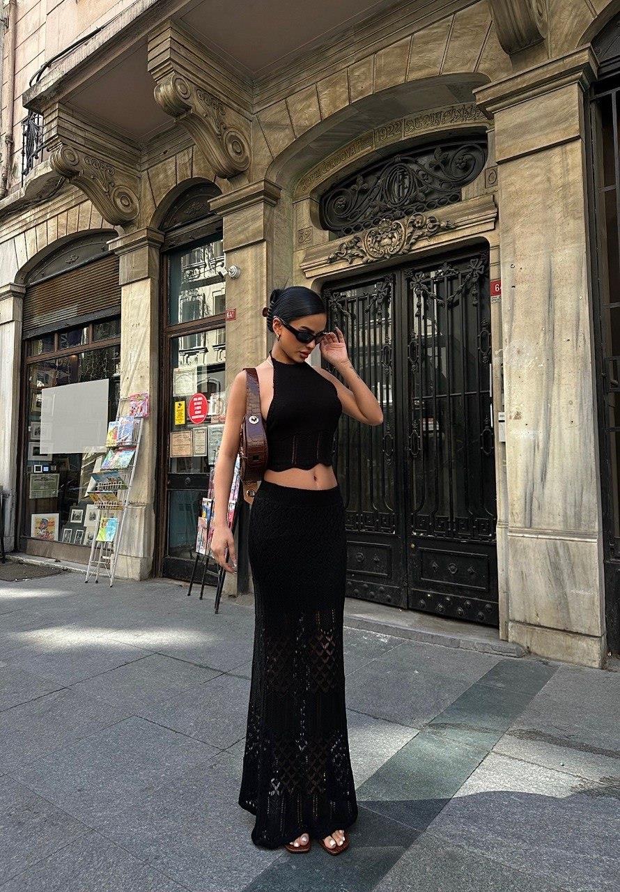 Zr Model Etek Bluz Örme İkili Takım - Siyah