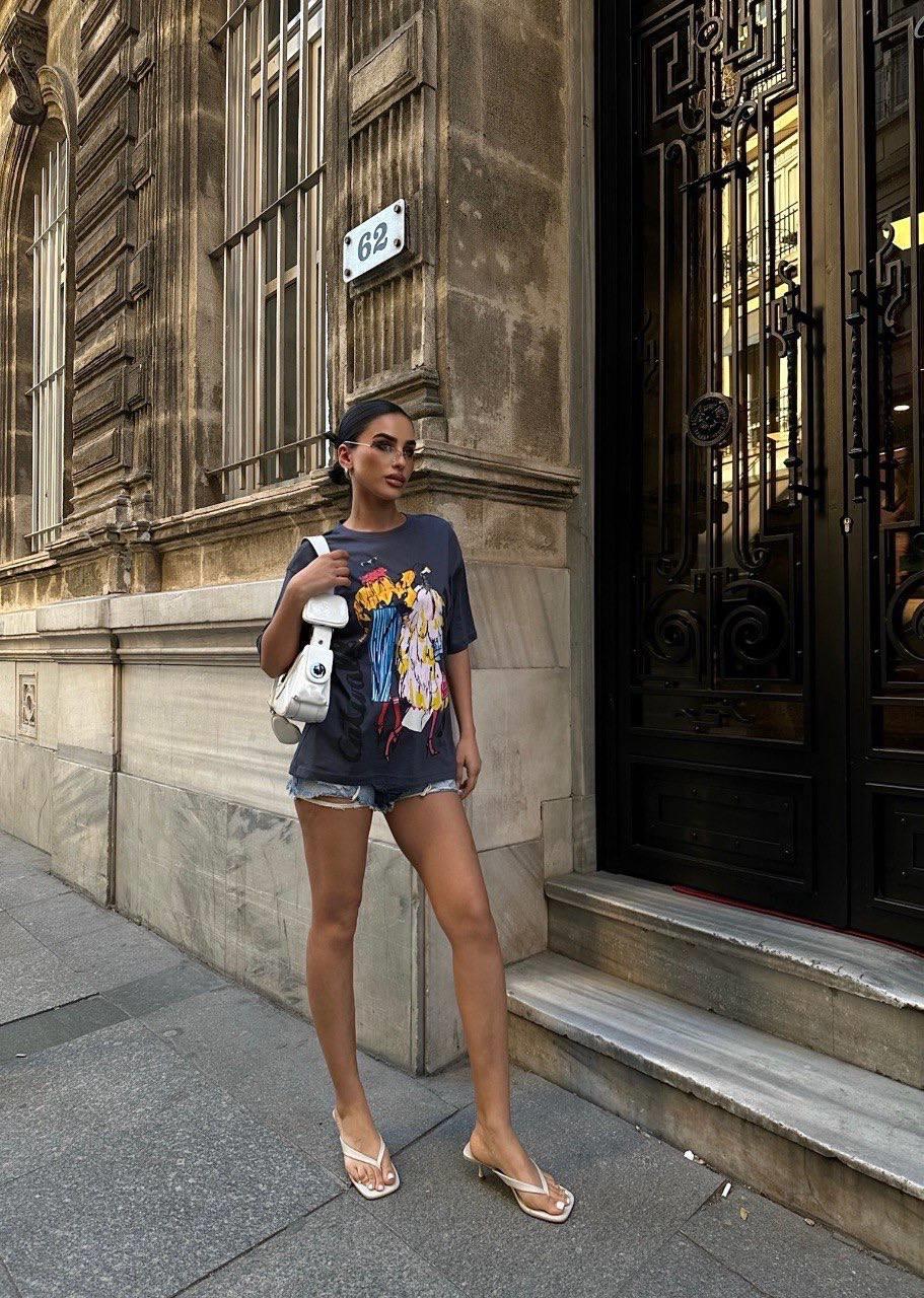 Zr model flok baskılı tshirt - GRİ