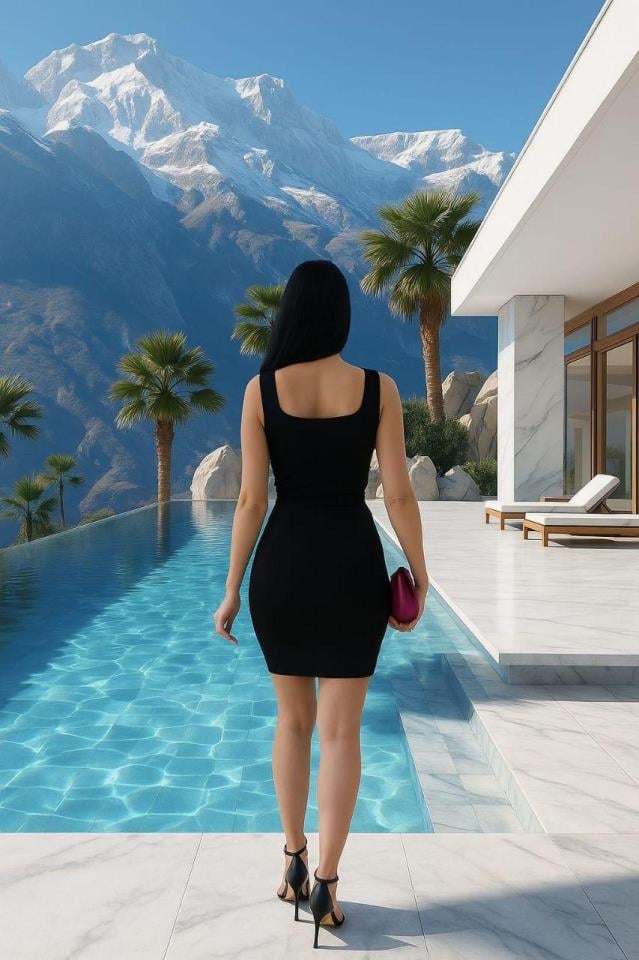 ZR Model Kare Yaka Yırtmaç Detay Likralı Scuba Crep Kumaş Elbise