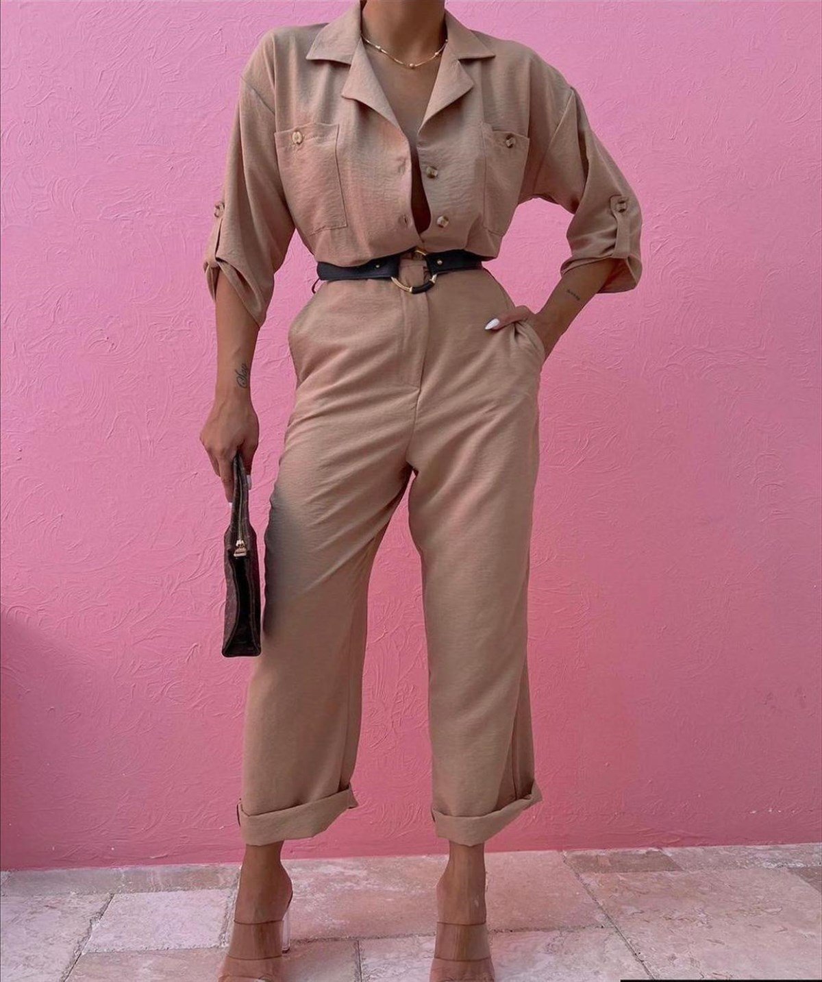 Zr model kemerli tulum - BEJ