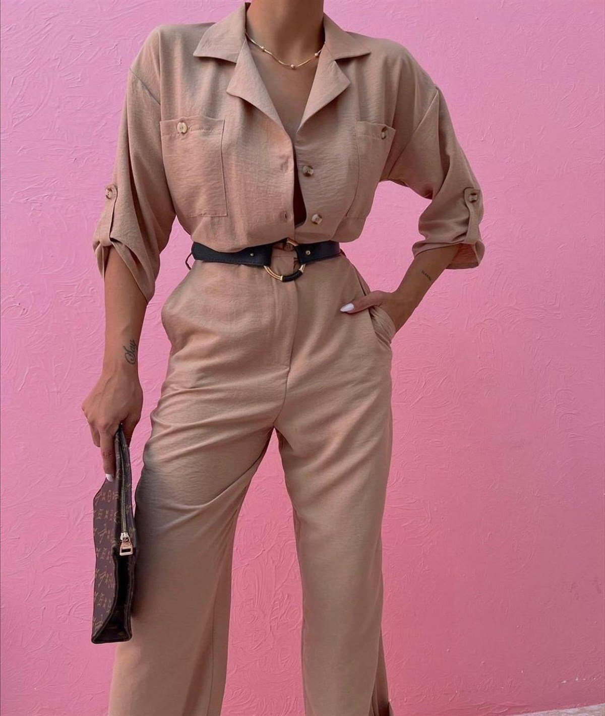 Zr model kemerli tulum - BEJ