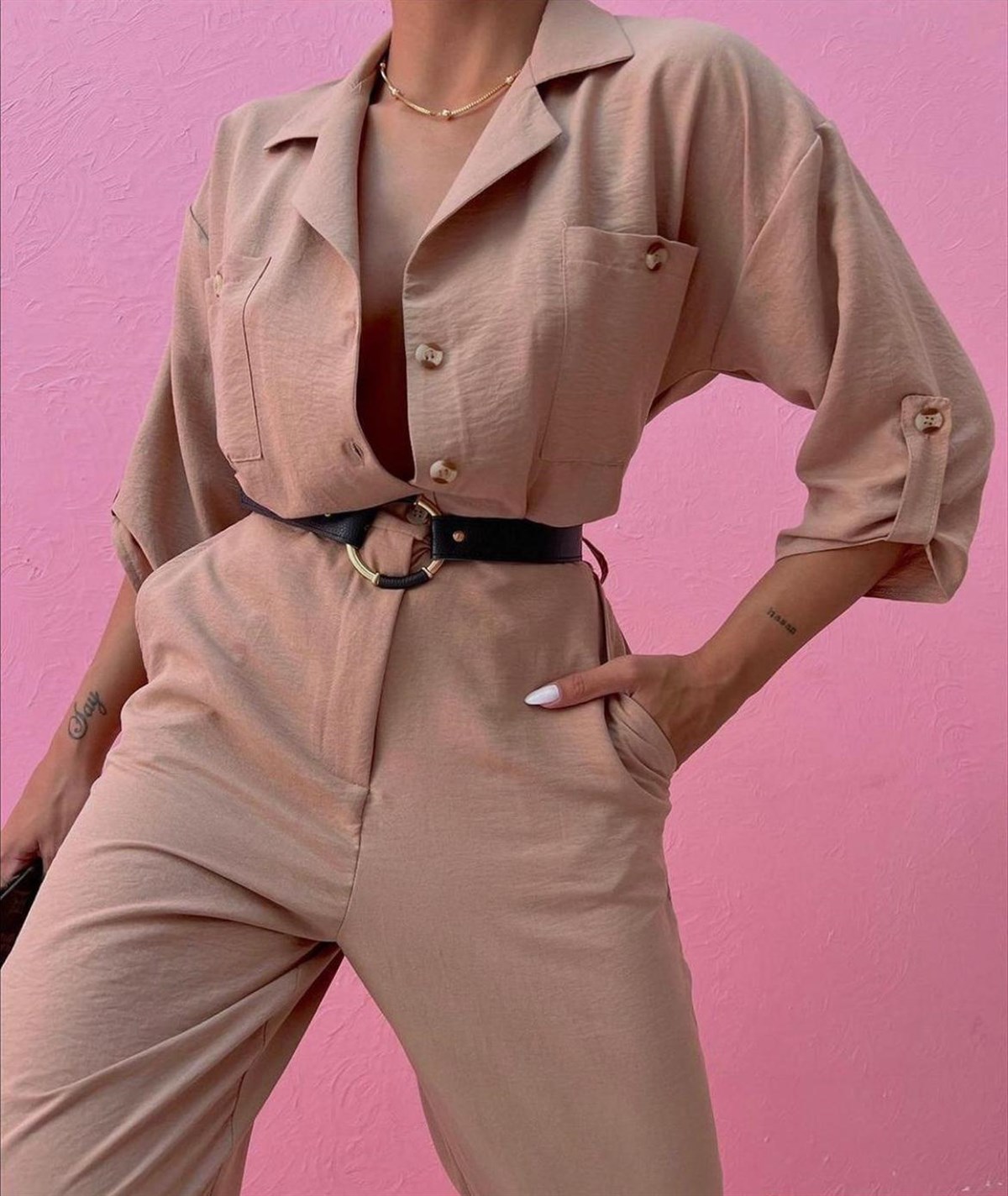 Zr model kemerli tulum - BEJ