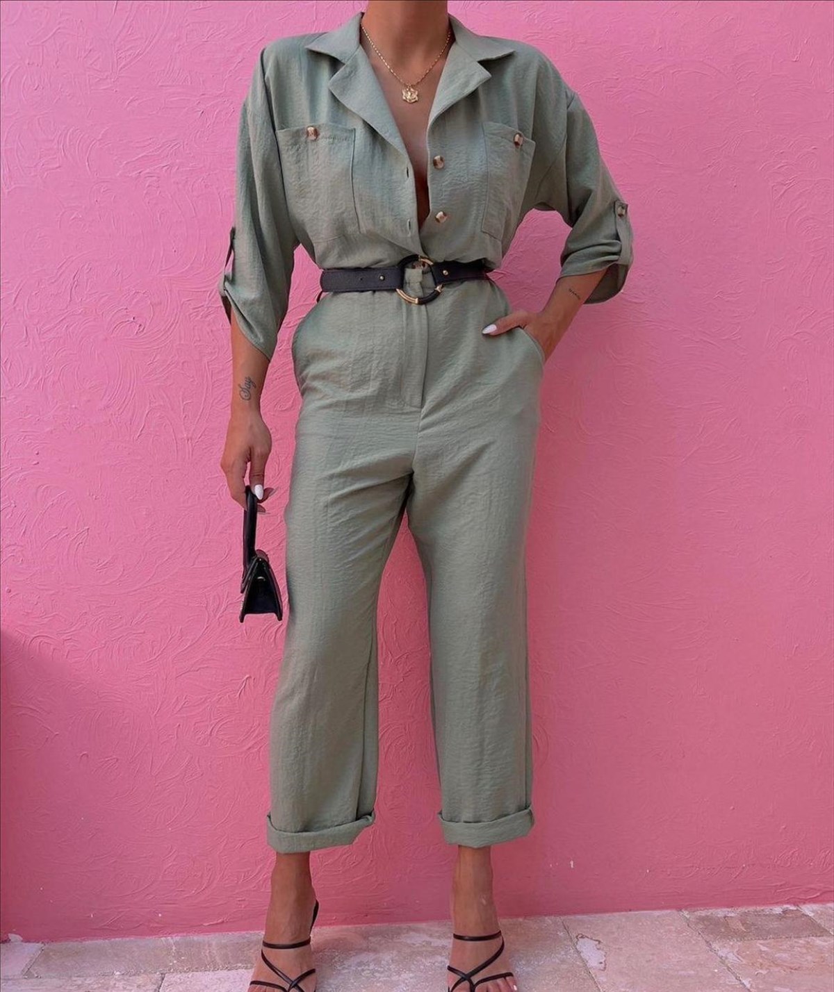 Zr model kemerli tulum - HAKİ