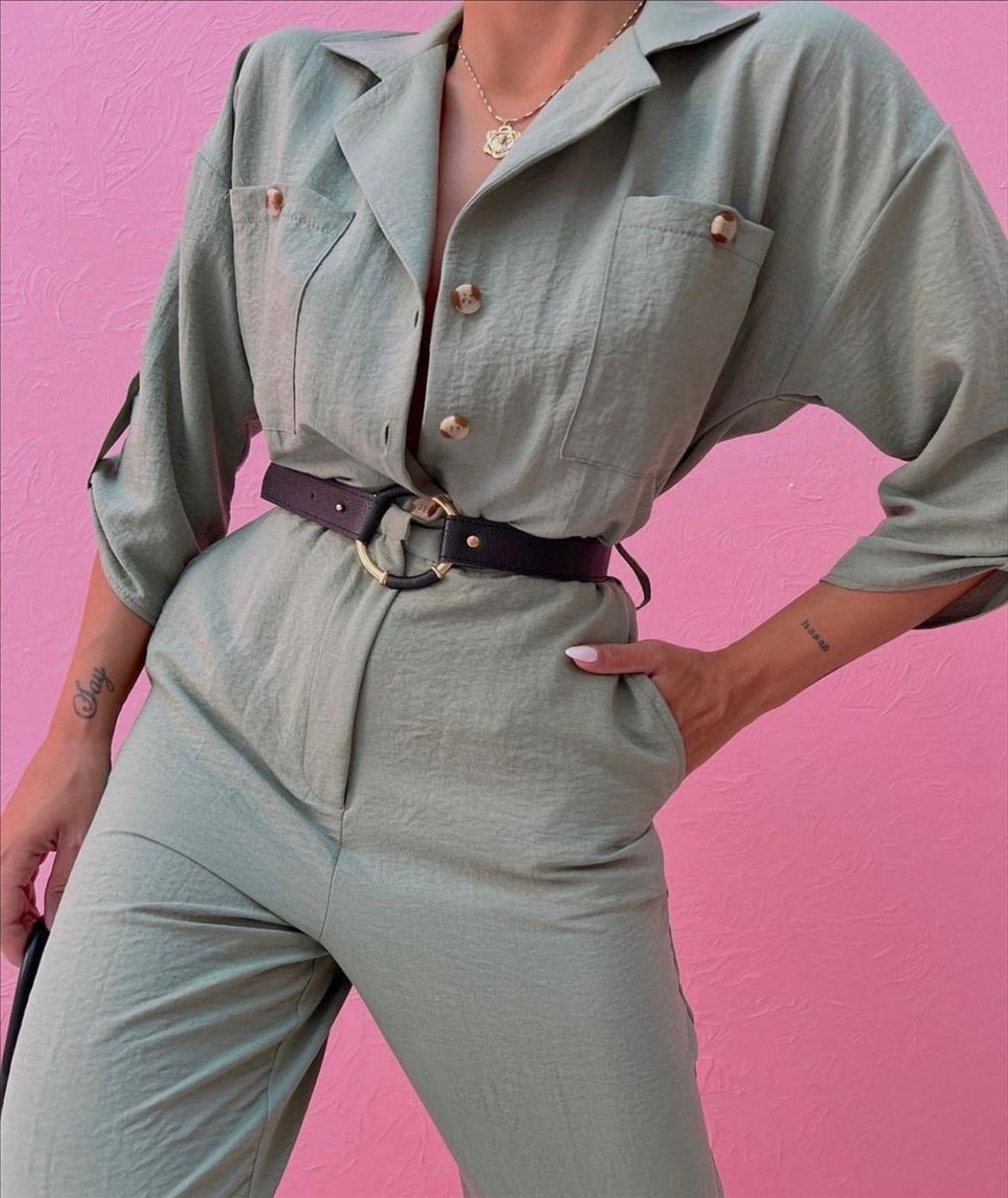 Zr model kemerli tulum - HAKİ