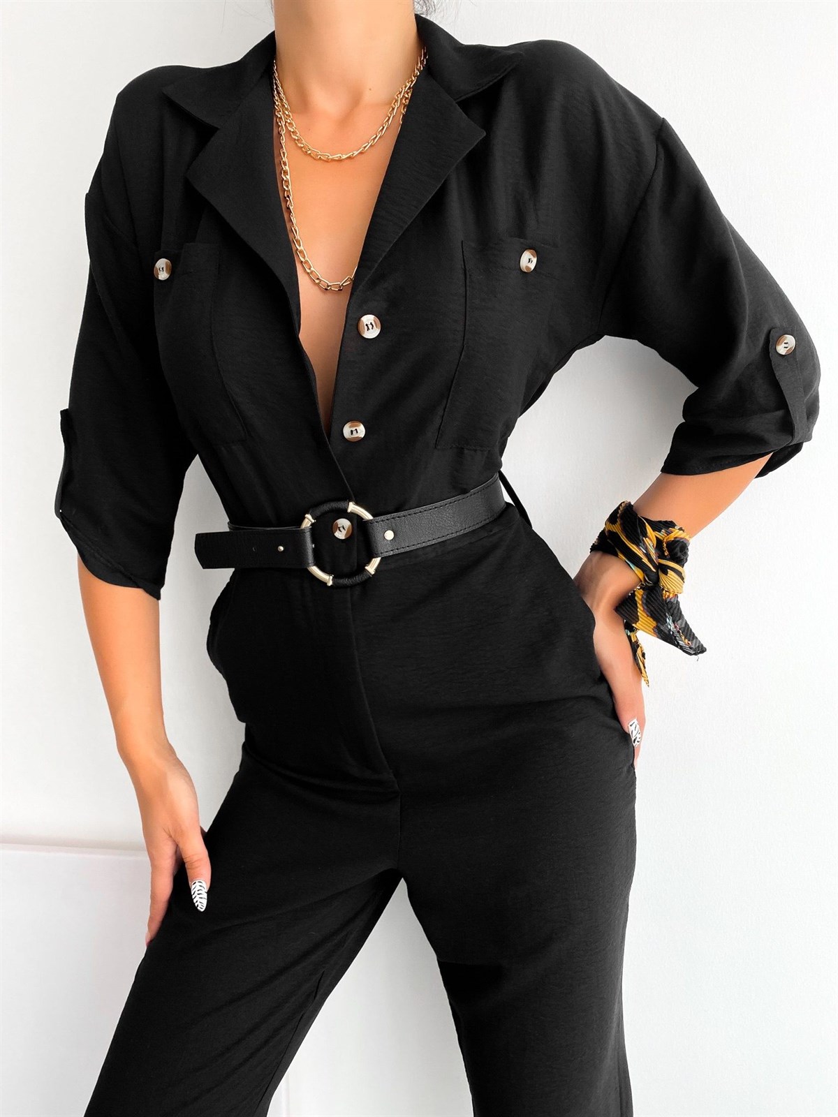 Zr model kemerli tulum - SİYAH