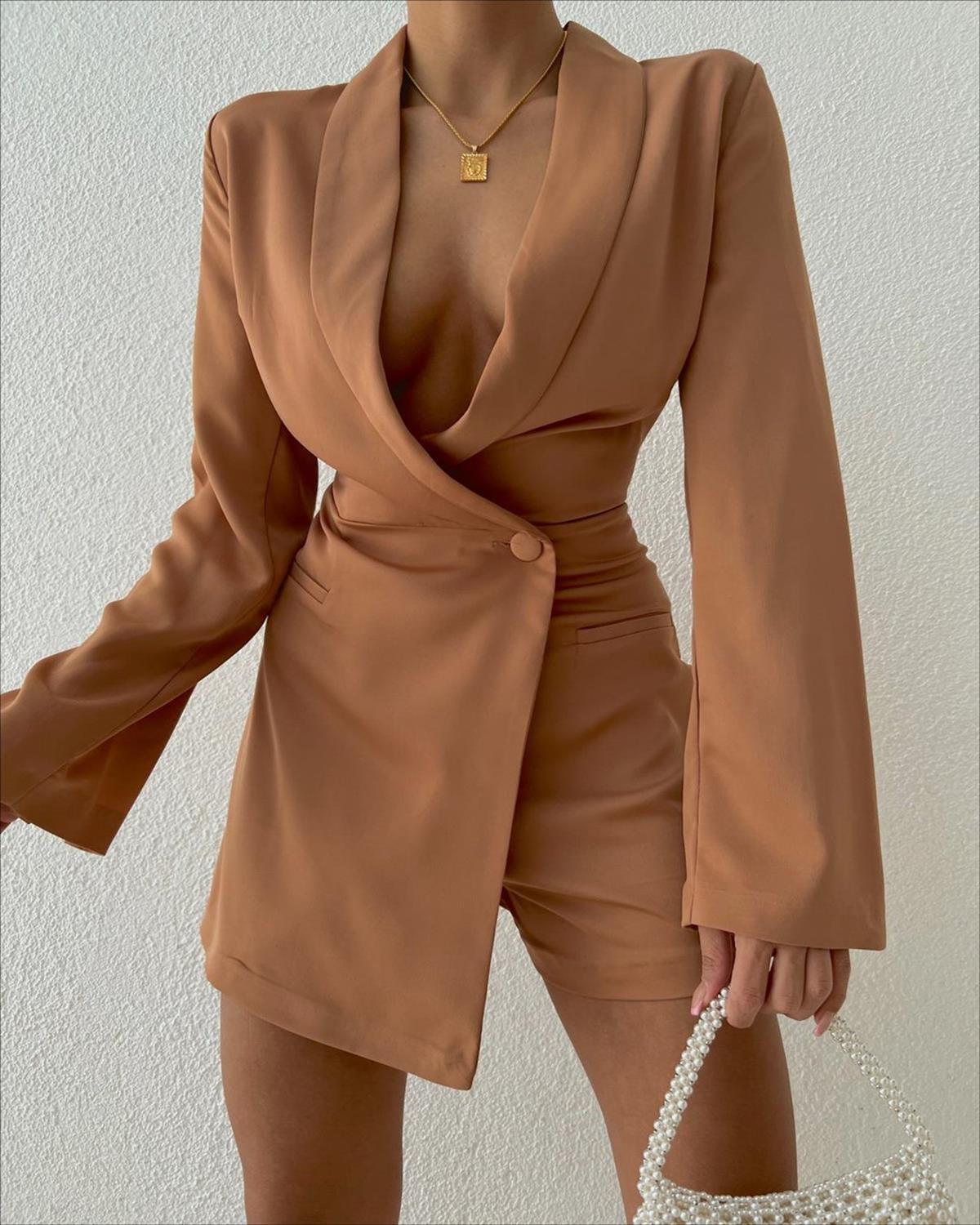 Zr model kruvaze blazer tulum - KAHVE