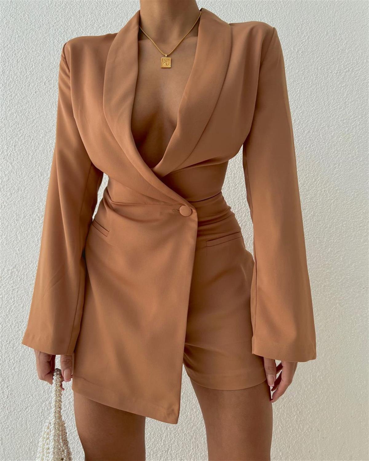 Zr model kruvaze blazer tulum - KAHVE