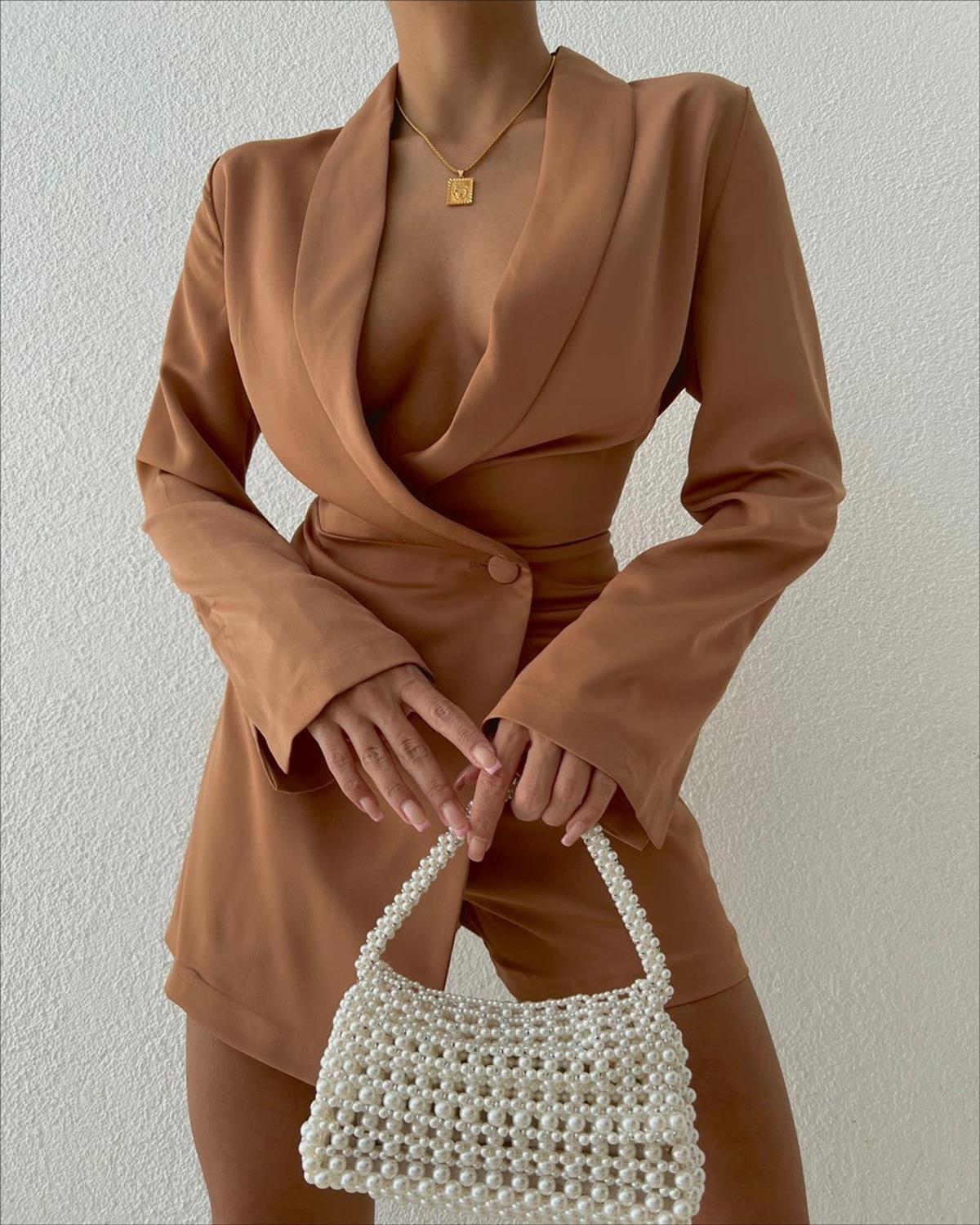 Zr model kruvaze blazer tulum - KAHVE