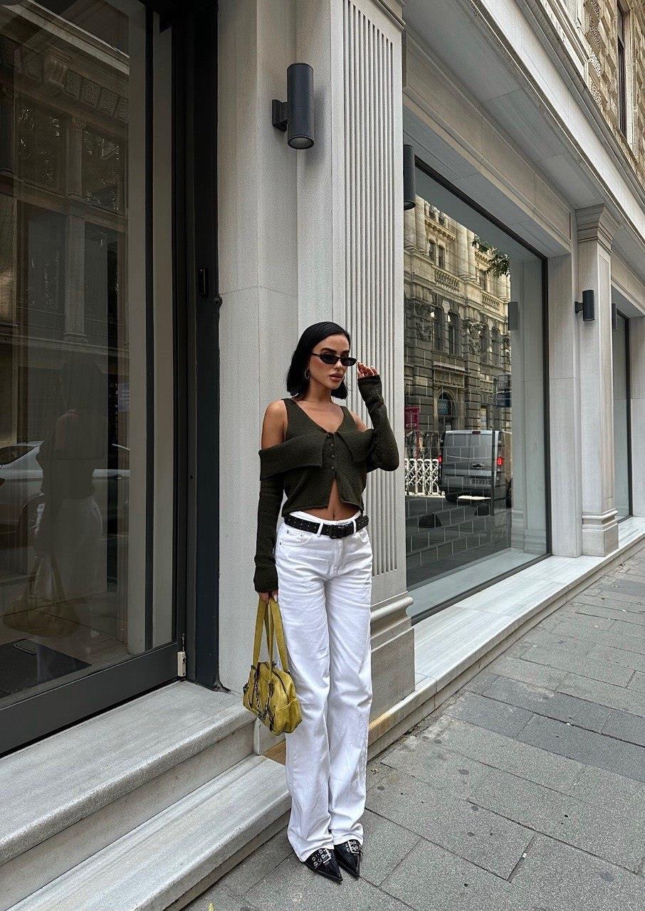 Zr model omuz detay tasarım triko - HAKİ