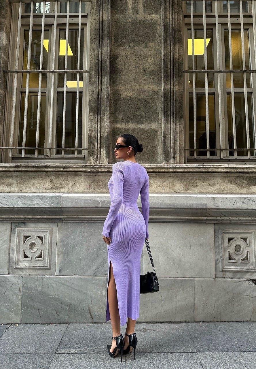 Zr model önü büzgülü triko elbise - LİLA