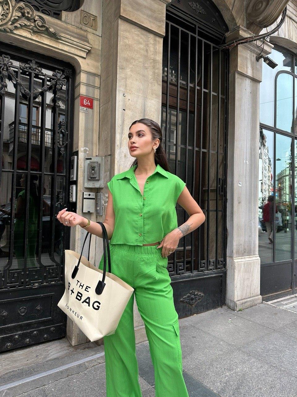 ZR model pamuklu gömek pantolon takım - YEŞİL