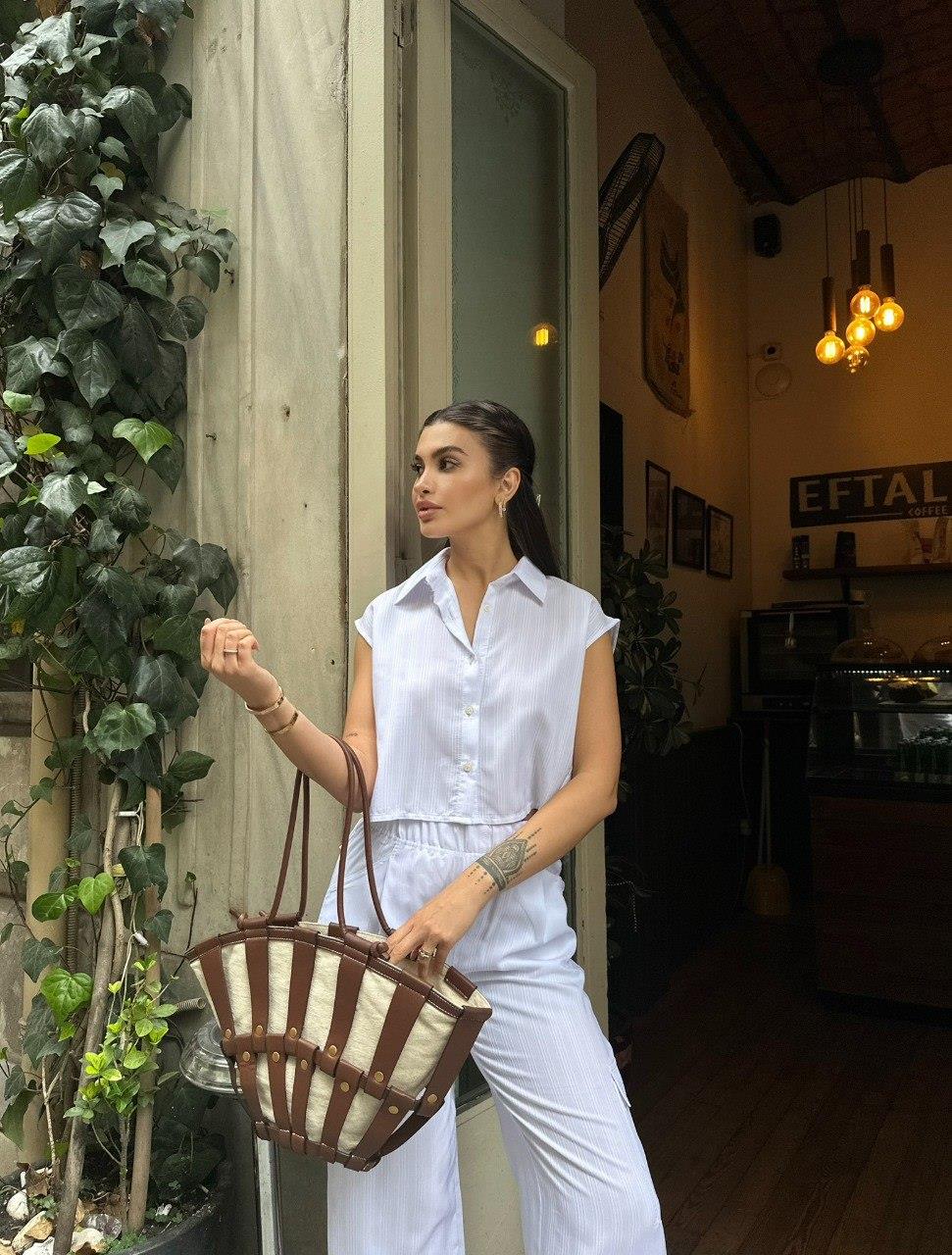 ZR model pamuklu gömek pantolon takım - BEYAZ