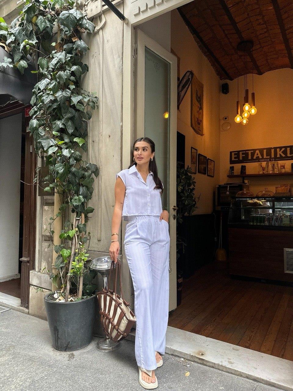 ZR model pamuklu gömek pantolon takım - BEYAZ