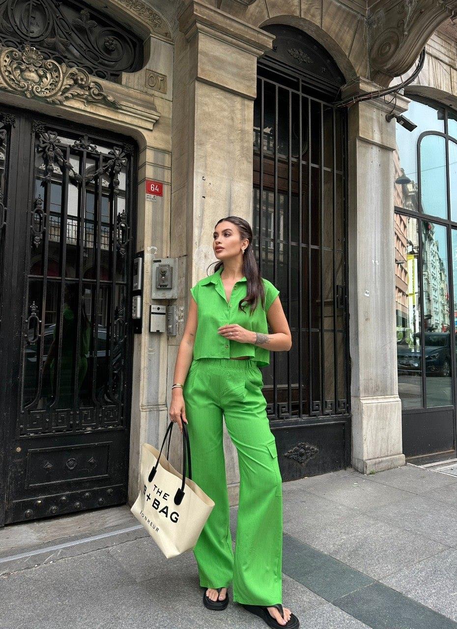 ZR model pamuklu gömek pantolon takım - YEŞİL