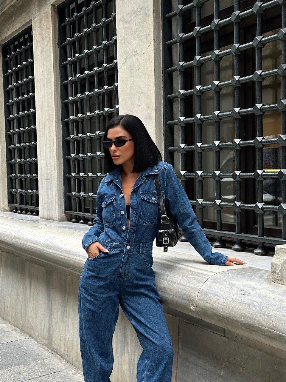 Zr model premium şık kot tulum - Mavi