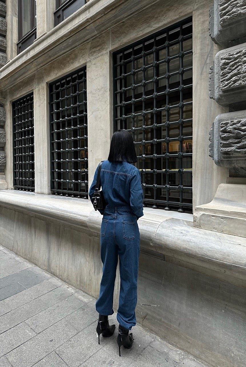 Zr model premium şık kot tulum - Mavi