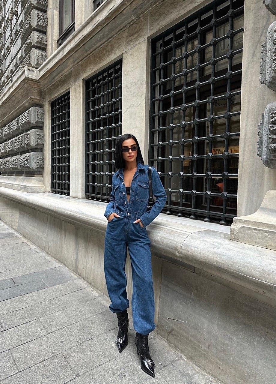 Zr model premium şık kot tulum - Mavi