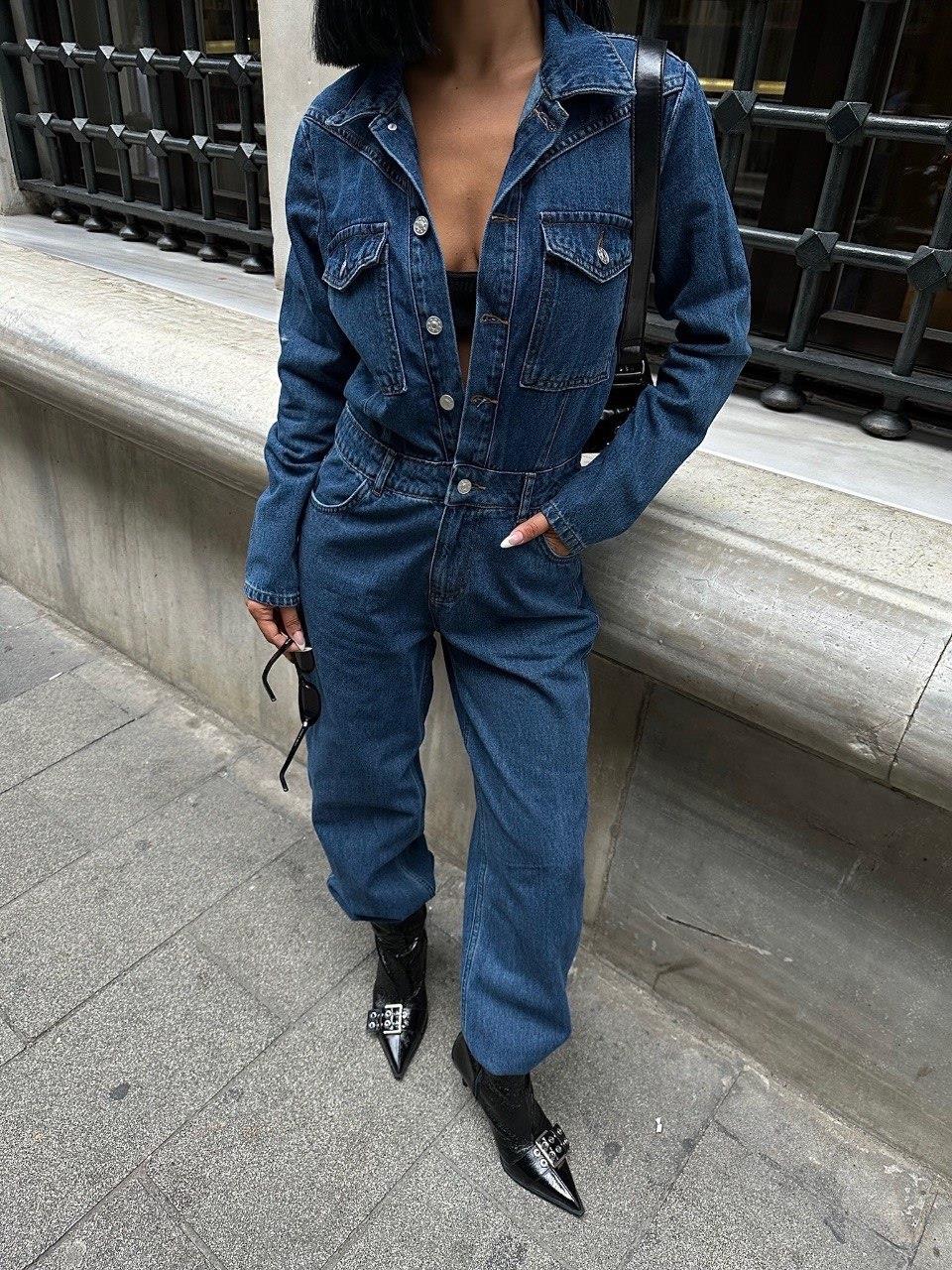 Zr model premium şık kot tulum - Mavi