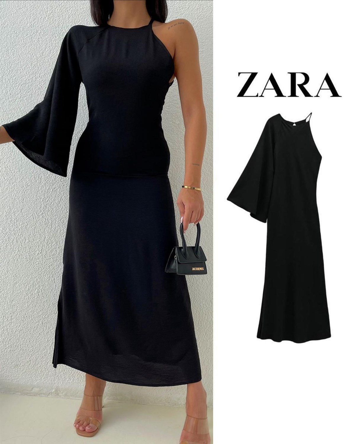 Zr model tek omuz elbise - SİYAH