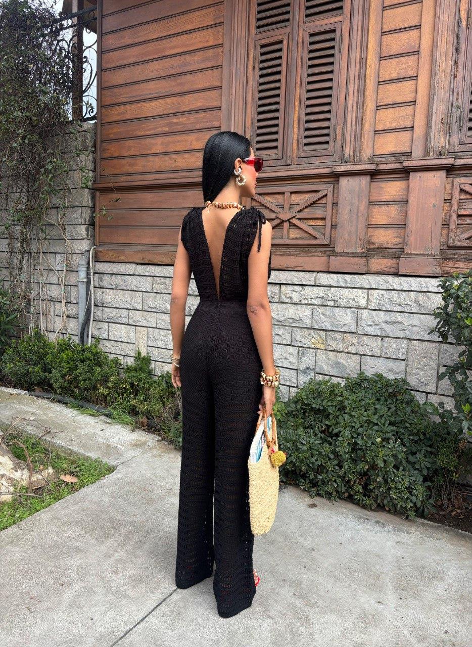 Zr Model V Detay Premium Örgü Tulum - Siyah