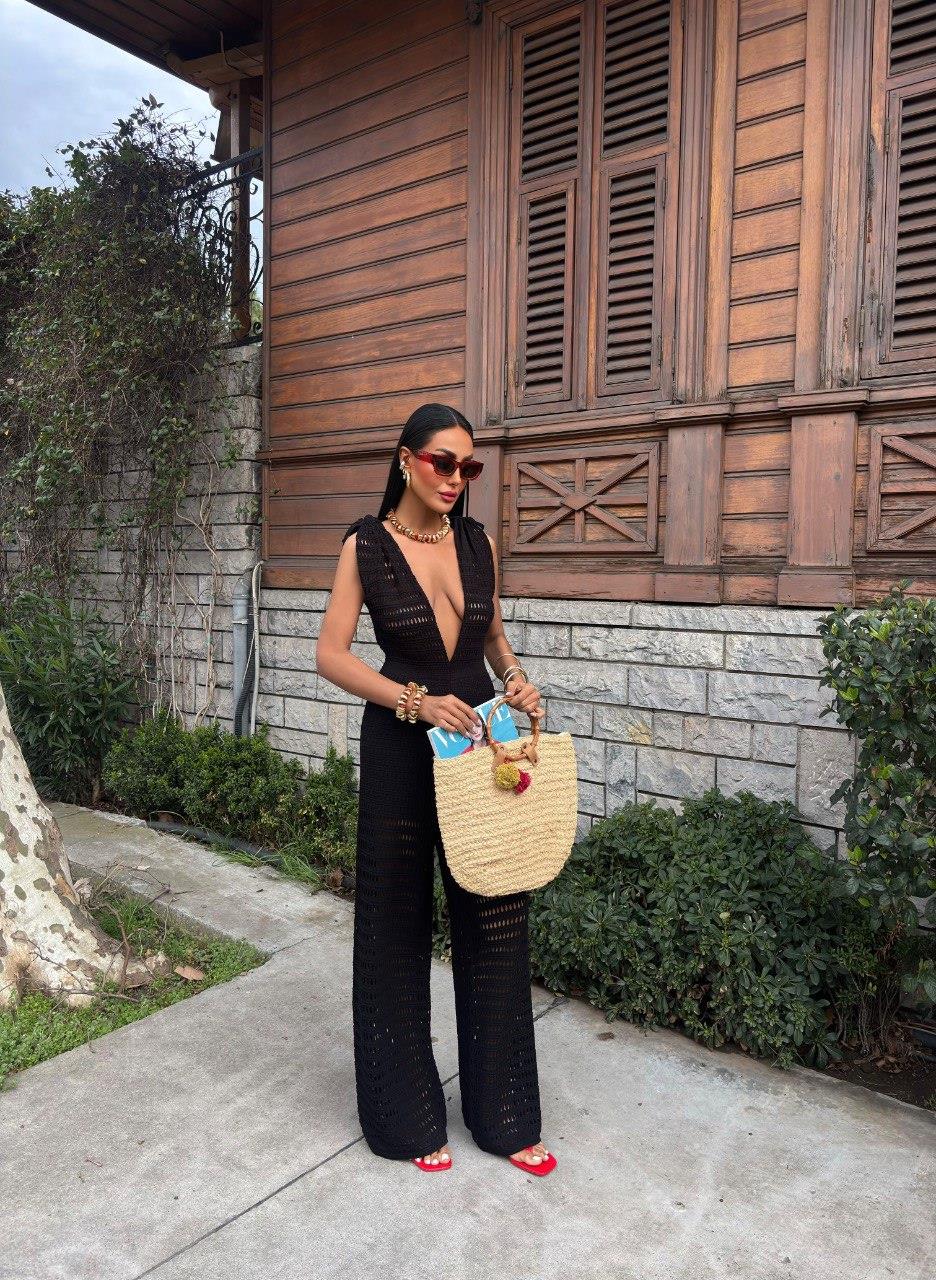 Zr Model V Detay Premium Örgü Tulum - Siyah