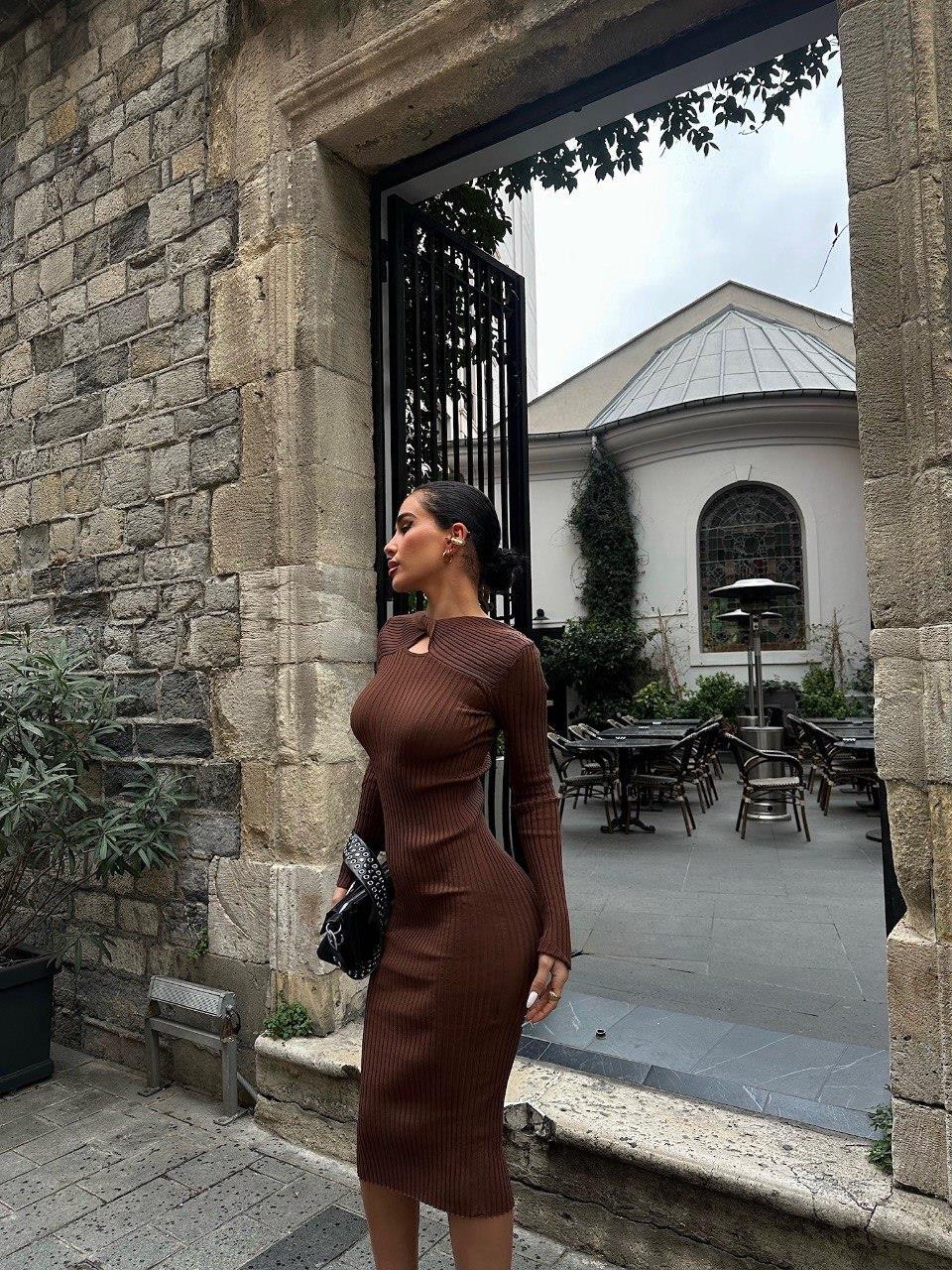 Zr model yaka detay elbise - KAHVE